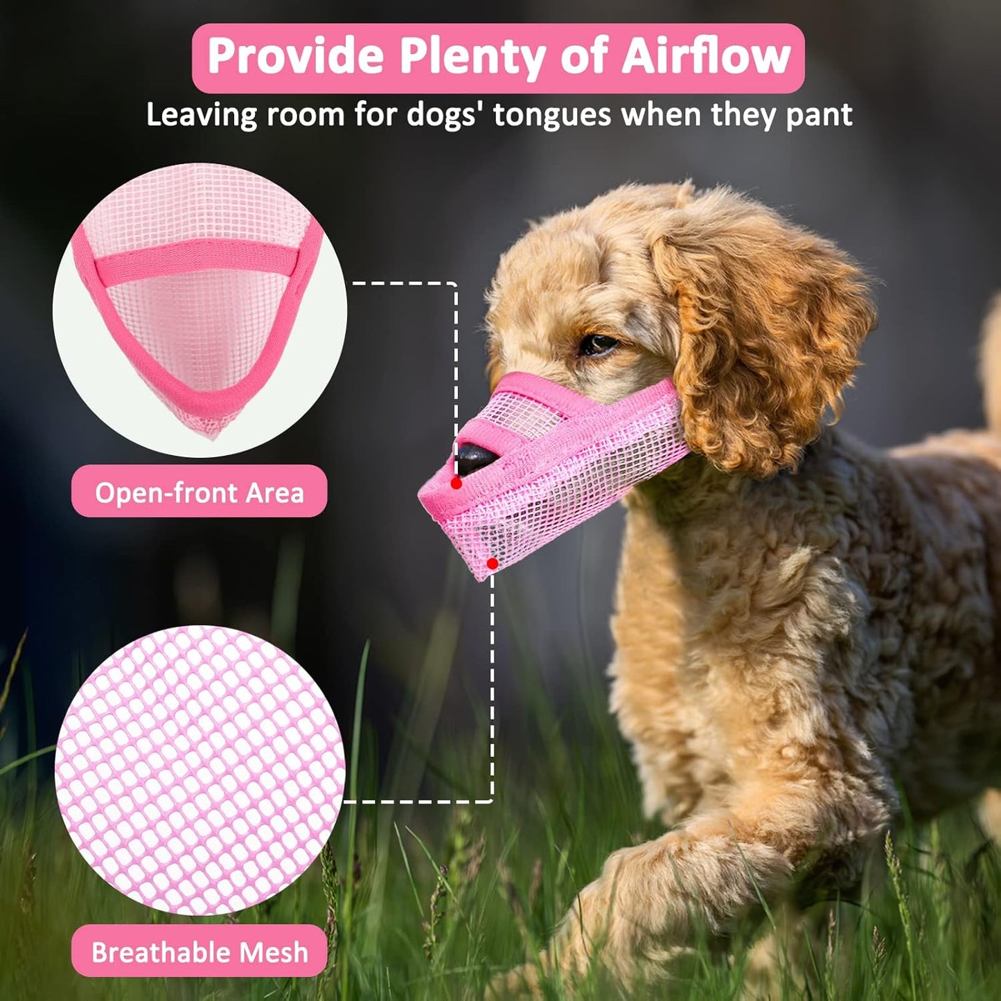 Crazy Felix Nylon Dog Muzzle for Small Medium Large Dogs Poodle Labrador Golden Retriever Doberman, Air Mesh Breathable and Drinkable Pet Mouth Guard for Anti-Biting Chewing Scavenging(M, Pink)