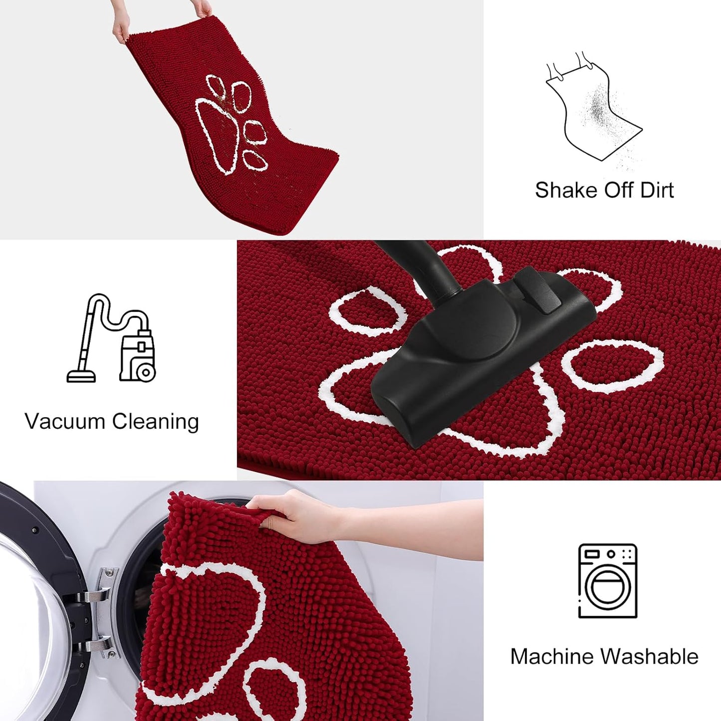 Smiry Dog Door Mat for Muddy Paws, Absorbent Dirt Trapper Non Slip Quick Dry Washable Chenille Mat for Mud Dogs, Entry Rug for Indoor and Outdoor (36x24 Inches, Red)