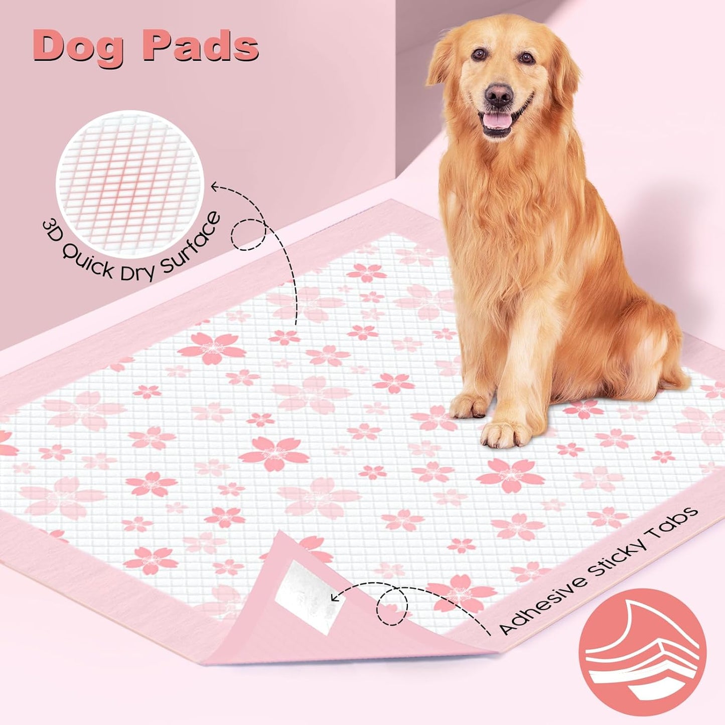 MIZOK 36x36 Puppy Pads Pink, Dog Pee Pads Leak-Proof with Quick-Dry Surface, Dog Pads Extra Large with Cherry Blossom Prints, Pee Pads for Dogs Super Absorbent (30 Count)
