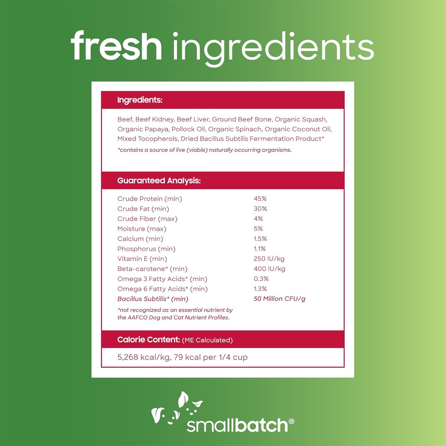 smallbatch Freeze Dried Dog Treats, Superfood Food Topper Beef Bites for Dogs & Cats, Probiotics, Organic Ingredients, High Protein, Grain Free Healthy Treat Food Topper, Made in The USA, 7 oz Bag