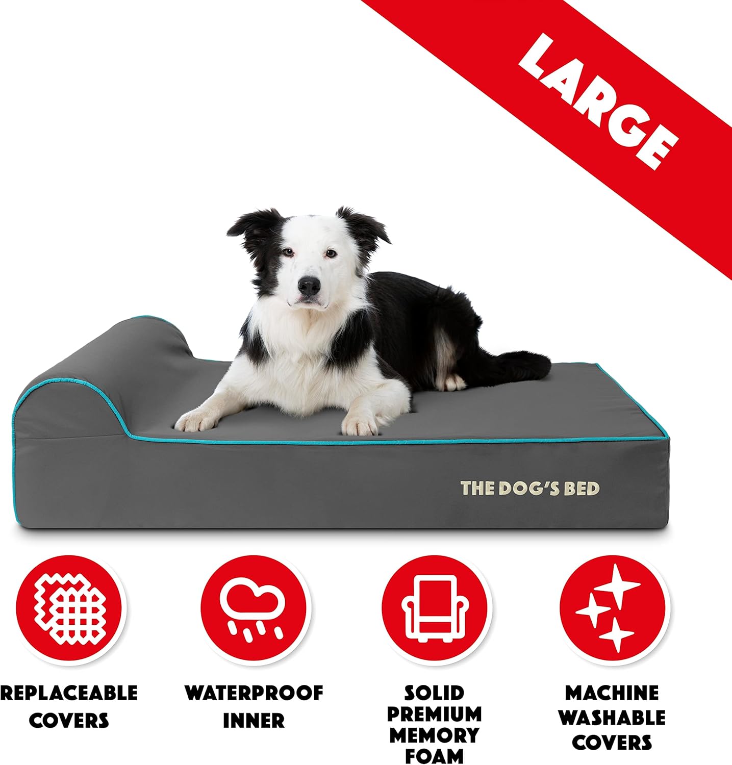 The Dog’s Bed Orthopedic Headrest Dog Bed Large Grey/Blue 40x25, Memory Foam, Pain Relief for Arthritis, Hip & Elbow Dysplasia, Post Surgery, Lameness, Veterinary Approved, Waterproof Washable Cover