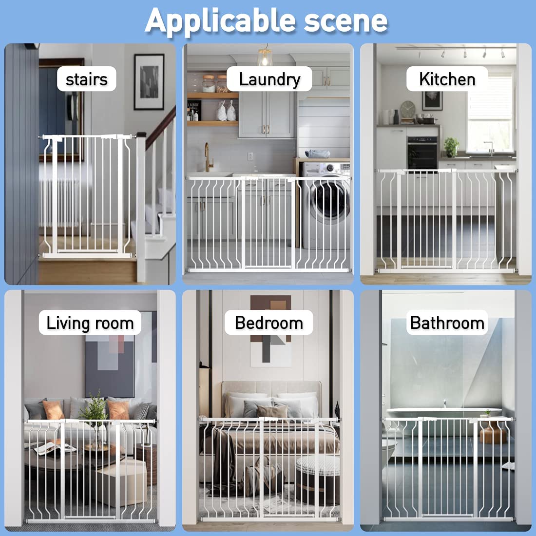 WAOWAO Extra Tall 40.55" Baby Gate 57.48-74.4" Wide Pressure Mounted Walk Through Swing Auto Close Safety White Metal Toddler Child Dog Pet for Indoor Stairs,Doorways,Kitche