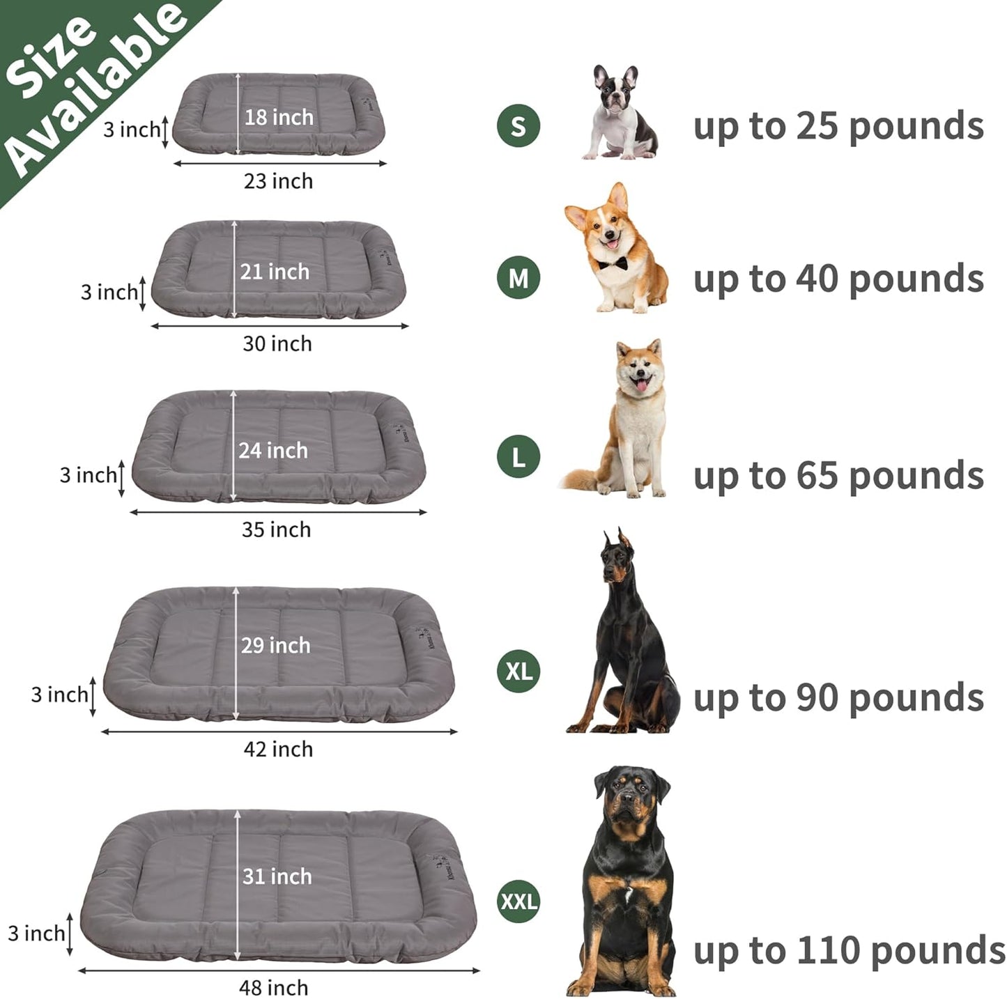 KHONSU PET Durable Dog Bed Tough and Tear Proof Dog Crate Bed, 800lbs Tear Strength PVC-Backed Waterproof Ped Bed Mat Indoor & Outdoor Use for Dogs up to 25 lbs