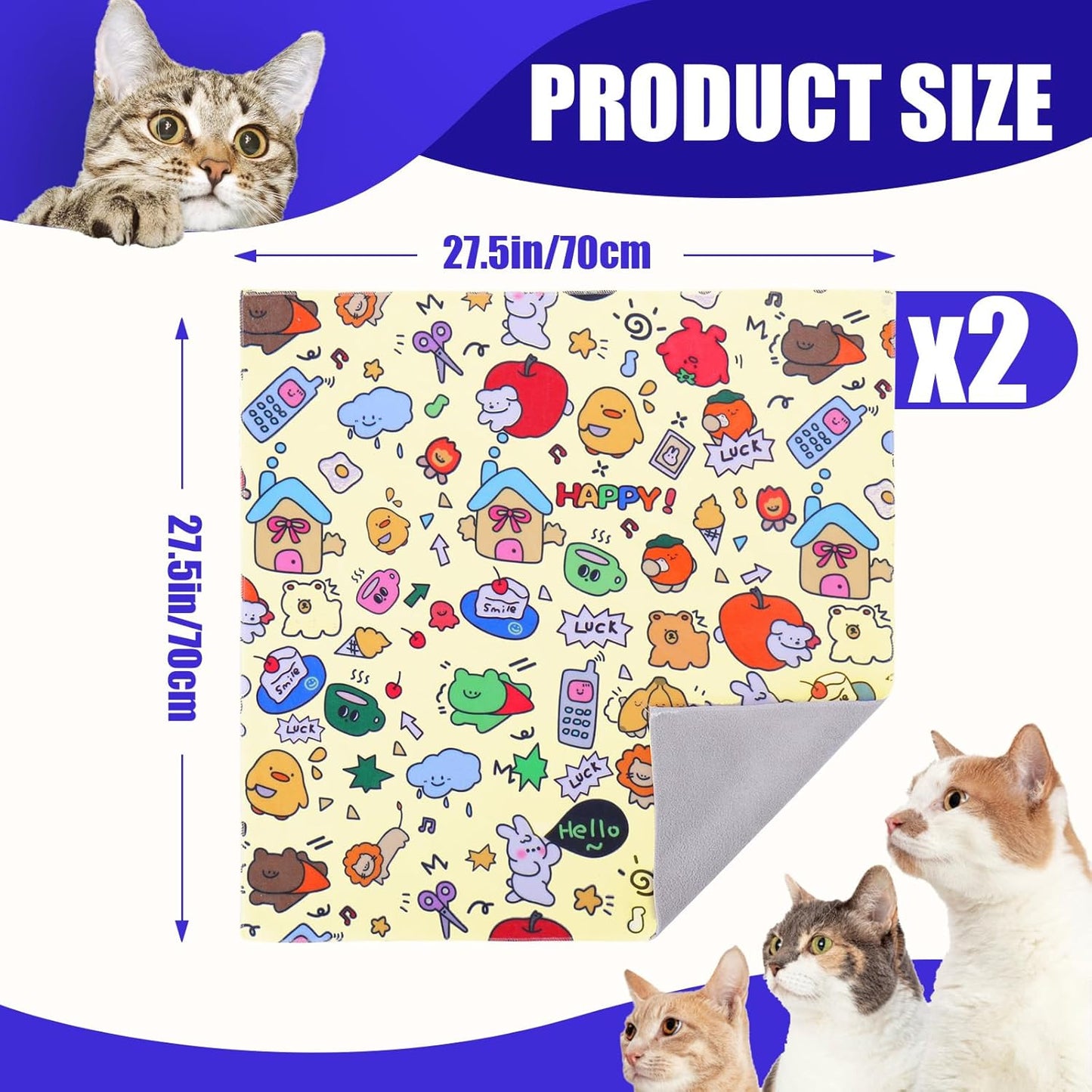 XANGNIER 2 Pcs Cat Wrap for Grooming,Cat Restraint Wrap for Cutting Nails,Fabric Burrito Wrap for Nail Clipping, Anti-Scratch, Anti-Escape,Multifunctional Swaddle Wrap Pet Tool (27.5 x 27.5 Inch)