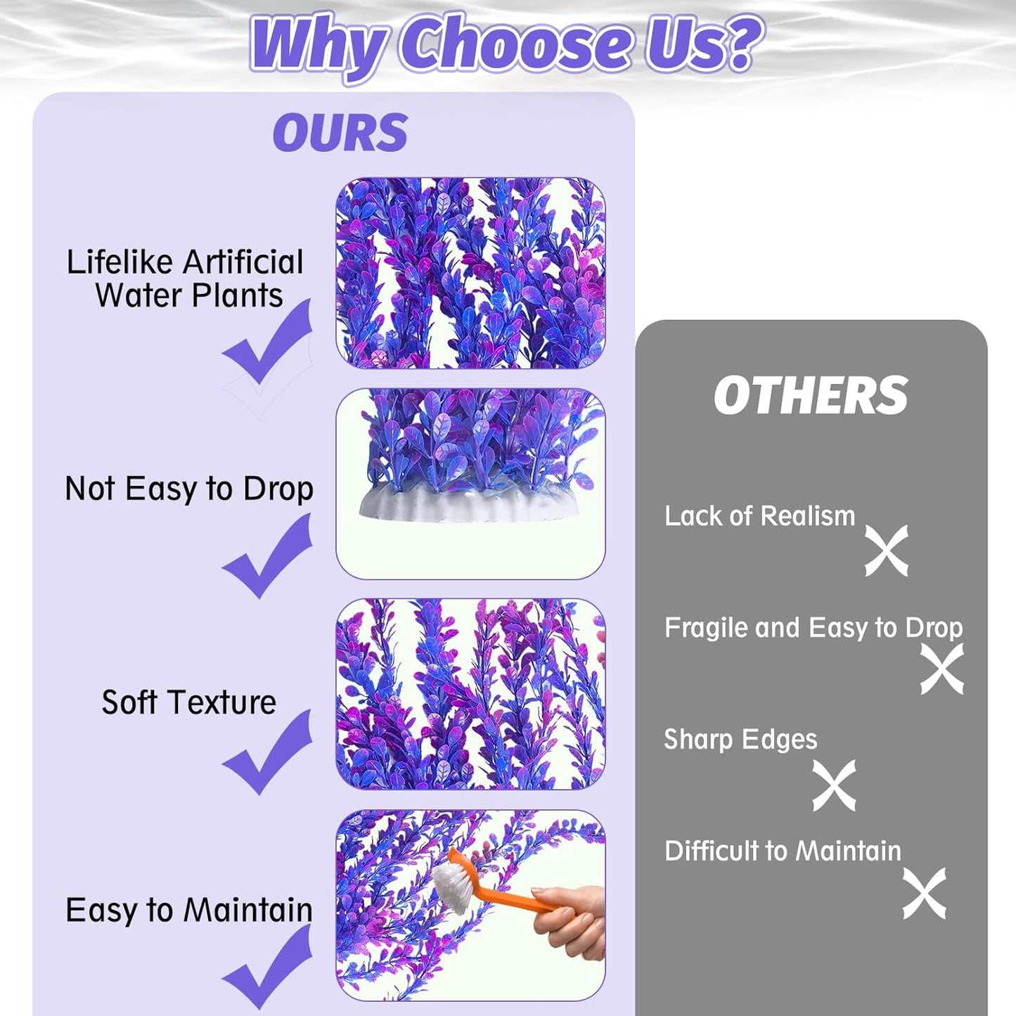 Hamiledyi Aquarium Plastic Plants Aquarium Decor Artificial Fish Tank Plants,Tall Fish Tank Decorations, Extra Large Aquarium Plant 23.6-inch Tall,2PCS(Purple Style B)