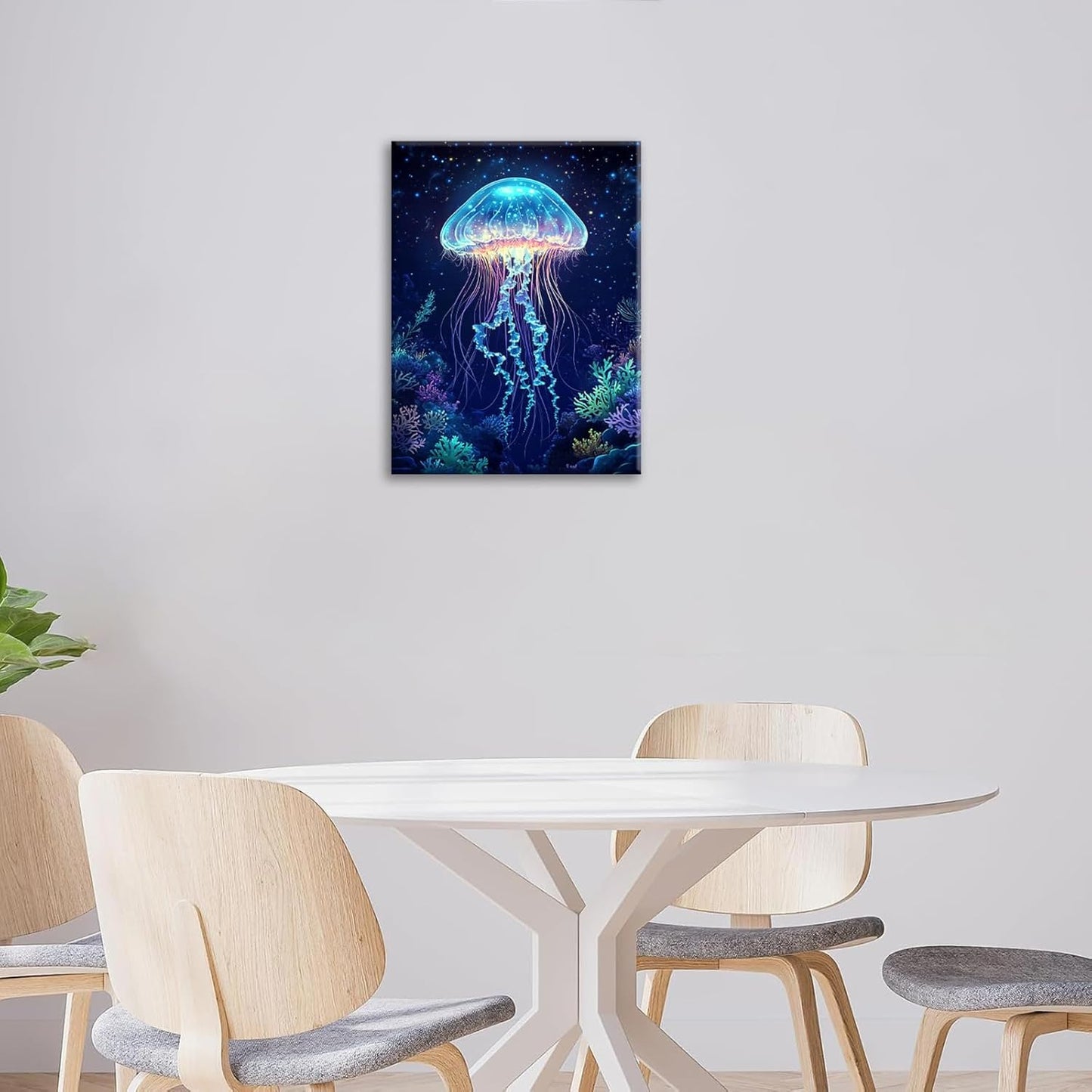 Ocean Jellyfish Wall Art Canvas Coral Fish Wall Decor Prints Framed Painting Underwater Pictures Gifts Artwork for Bathroom Living Dining 12"x16"