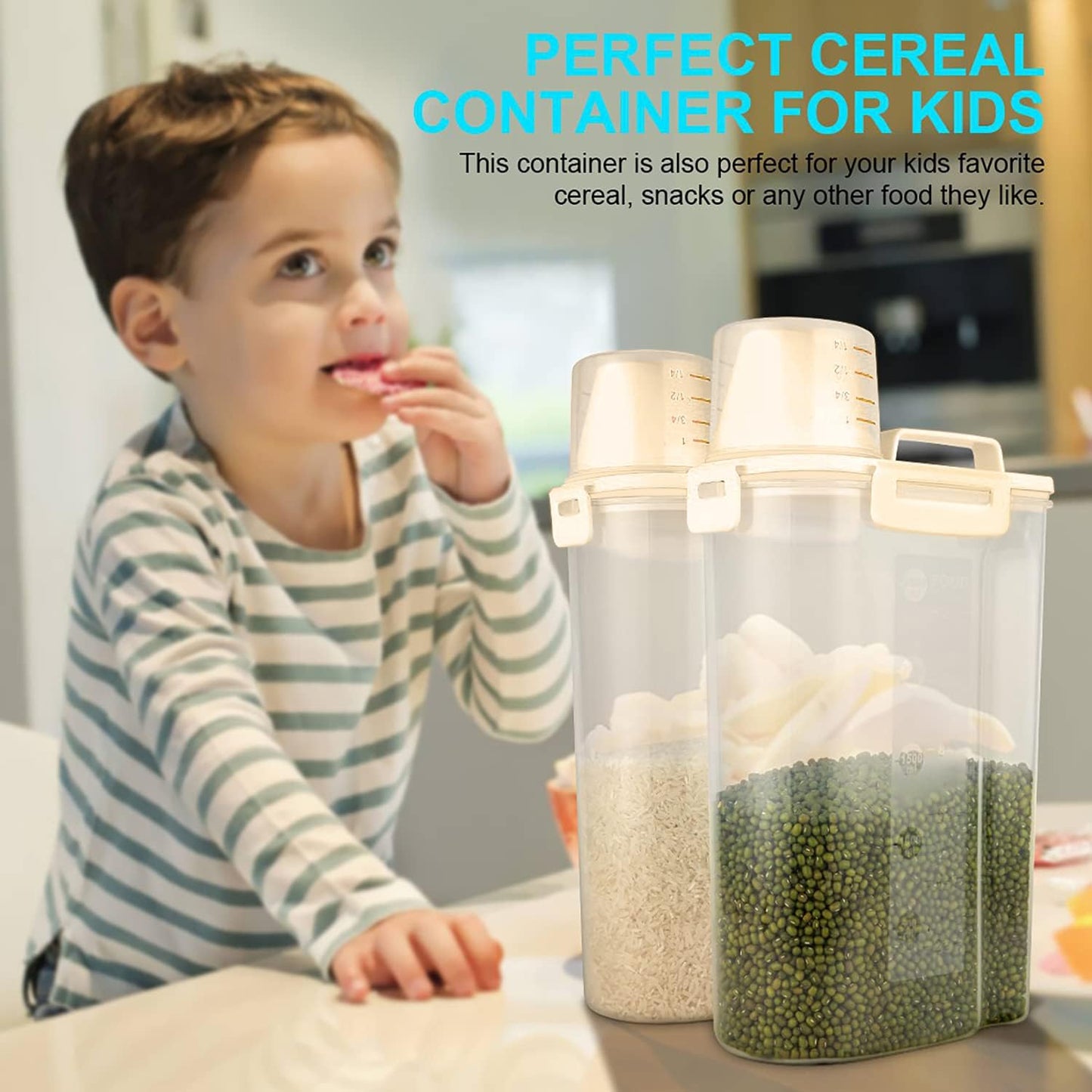 Rice Airtight Dry Food Storage Containers, BPA Free Plastic Storage Bin Dispenser with Pourable Spout, Measuring cup for Cereal, Flour and Baking Supplies, Include a Stainless Steel Whisk