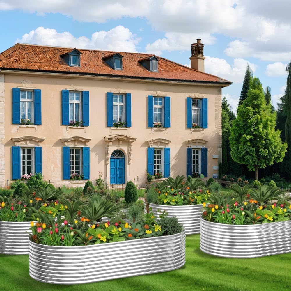 FRIZIONE 2pcs Tall Galvanized Raised Garden Bed Outdoor,Steel Garden Bed for Vegetables,Above Ground Garden Box for Flower,Metal Raised Beds for Gardening