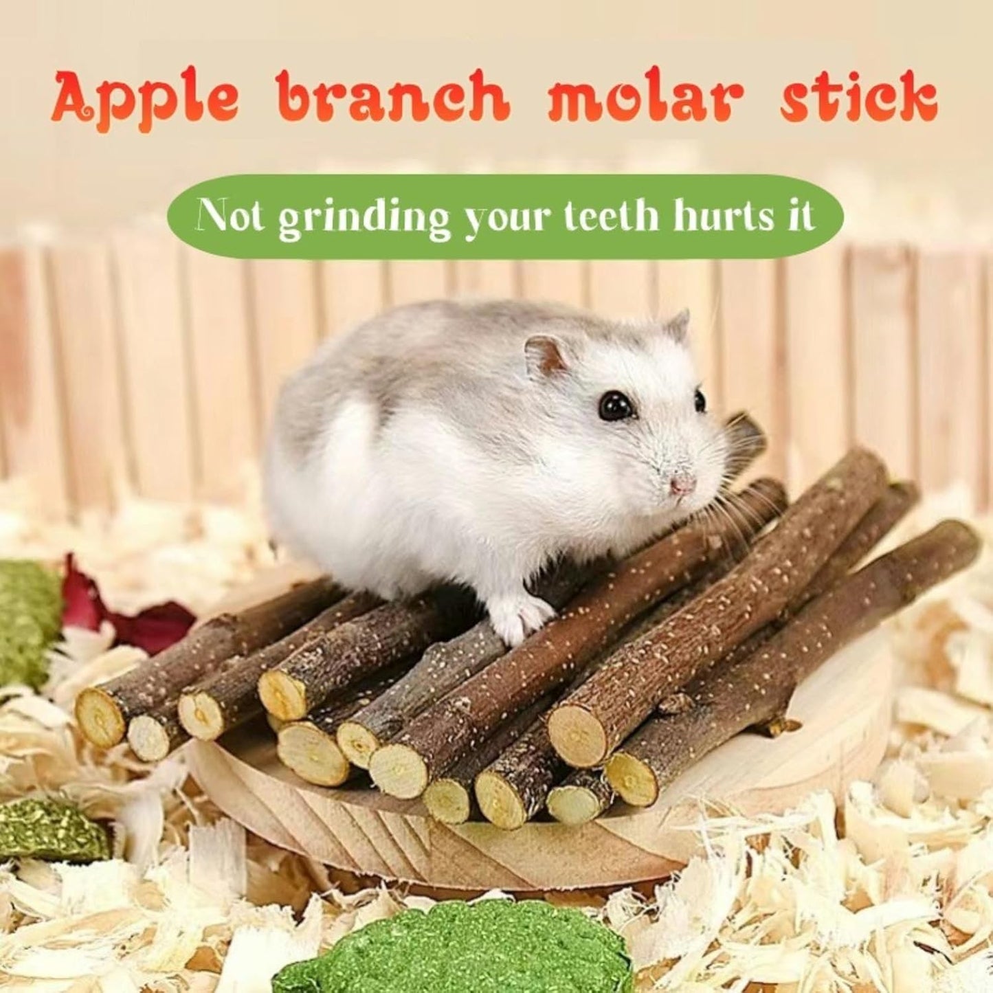 Natural Apple Wood Chew Sticks for Rabbits, Hamsters, Chinchillas, Guinea Pigs - Small Animal Dental Toys for Teeth Grinding & Boredom Relief, Safe Untreated Chew Treats, 350g (12.3oz)