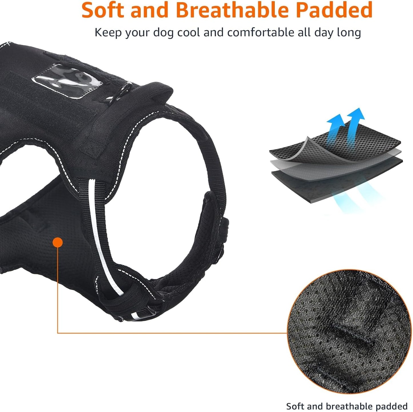 Amazon Basics No Pull Dog Harness, Adjustable Front Clip, Tactical Vest, Small, Black