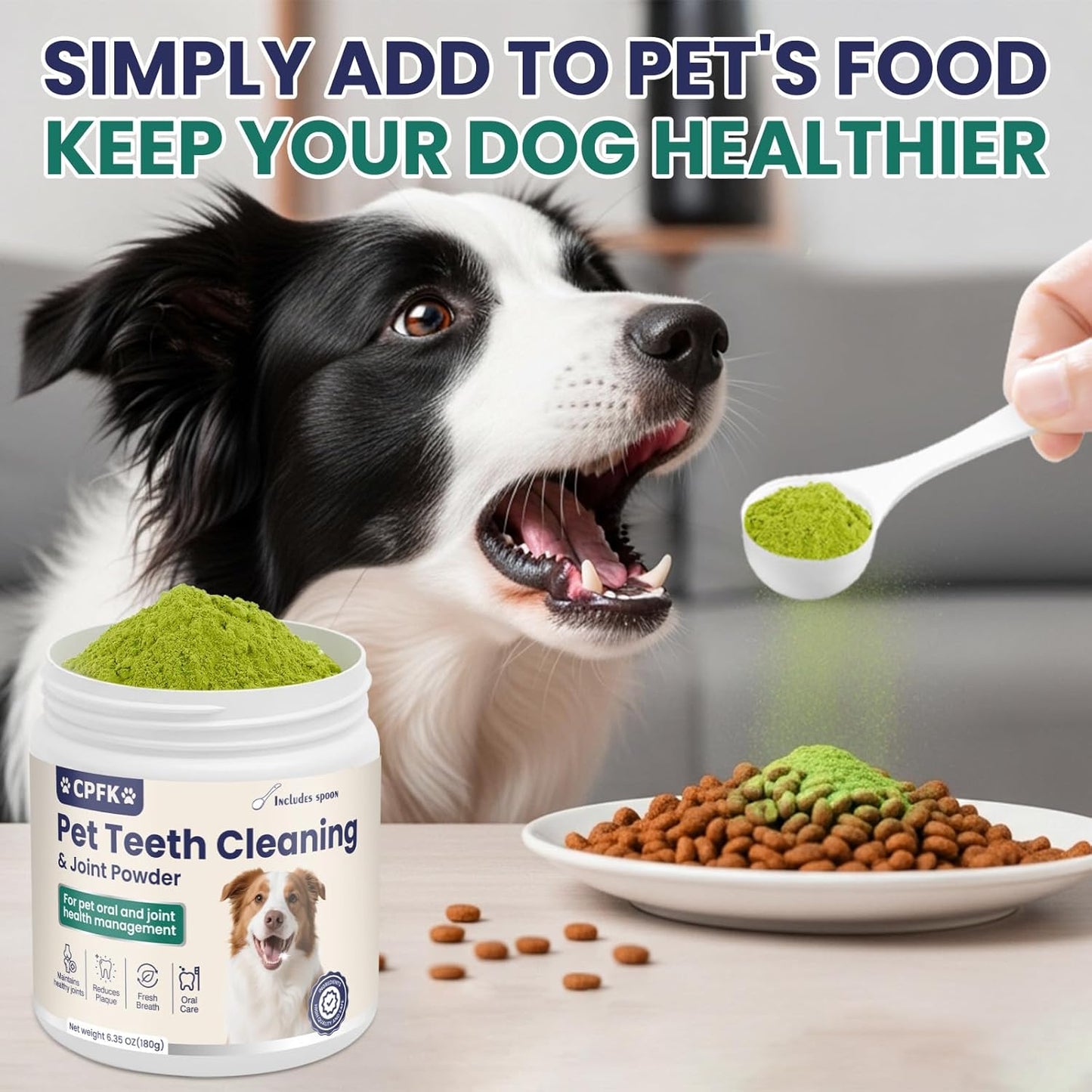 Dental Cleaning Joint Powder for Dogs - 6.35OZ Dog Dental Cleaning Powder with Probiotics to Lighten Bad Breath and Control Plaque Tartar Supports Dog Dental Care and Joint Health