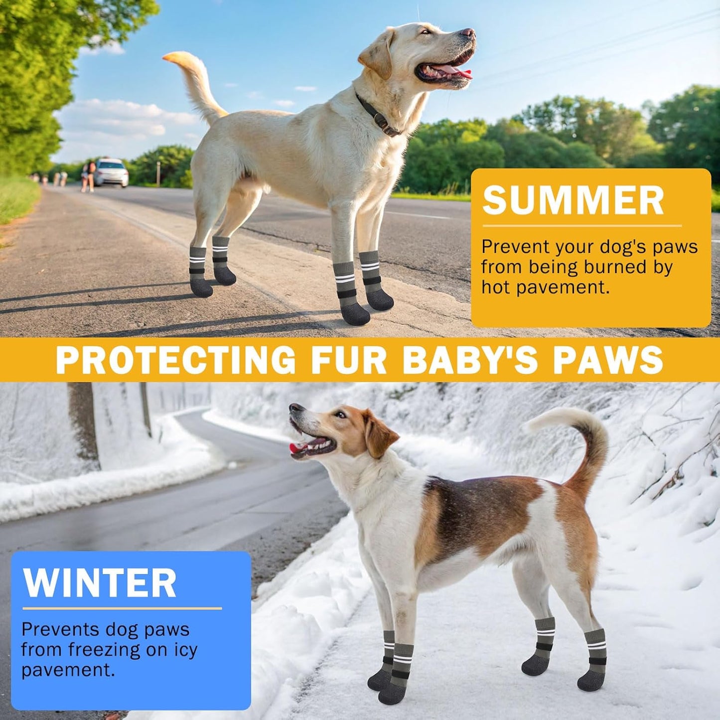 SCENEREAL Anti Slip Dog Boots & Paw Protectors for Hardwood Floor, Extended Dog Socks to Prevent Licking Paws, Waterproof Pet Snow Rain Shoe for Winter Large Senior Dogs, Grey XL
