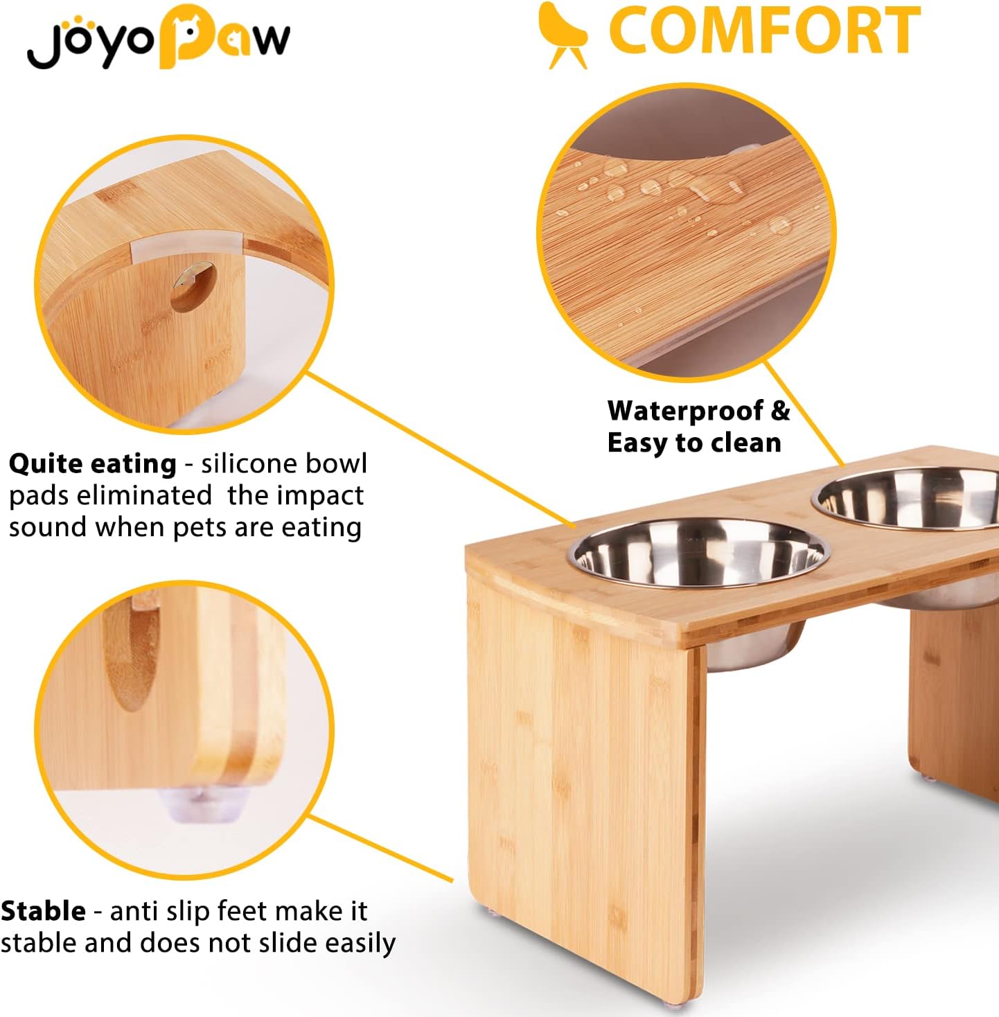 Elevated Dog Bowls, Bamboo Raised Dog Bowl for Large Dogs, with 2 Stainless Steel Bowls (13'' Tall-68oz Bowl, Natural)