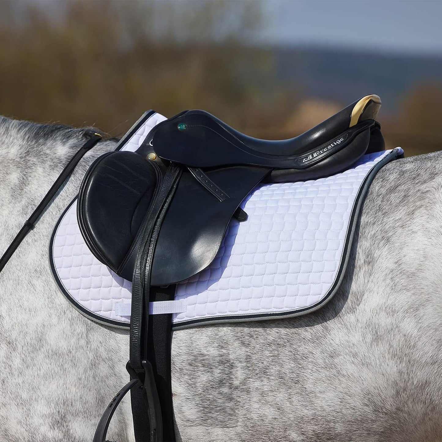 HORZE Adepto Padded All Purpose Quilted Equestrian Saddle Pad for Horses with Two-Tone Trim