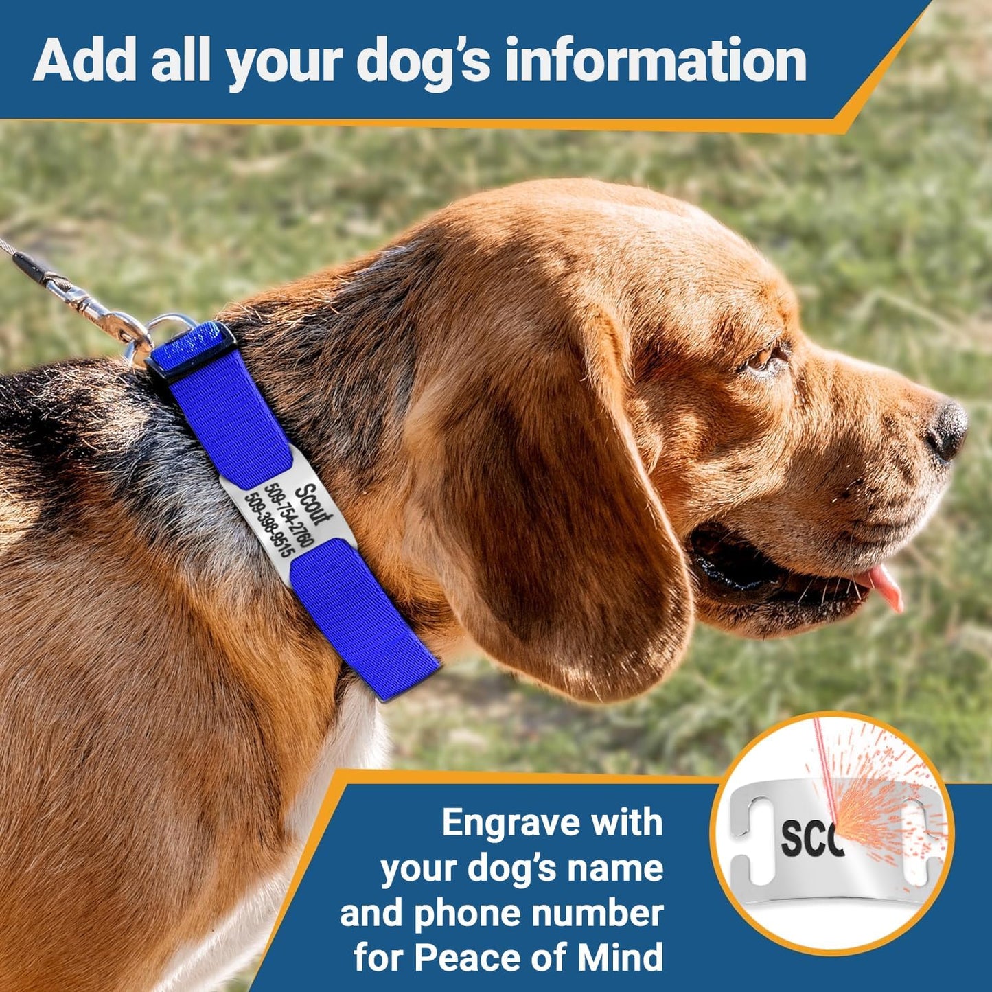 GoTags Reflective Personalized Dog Collar with Nameplate, Adjustable Dog Collar with Custom Engraved Steel Slide On Pet ID Tag, Silent, No Noise Dog Tag for Large Medium or Small (Red, Large)