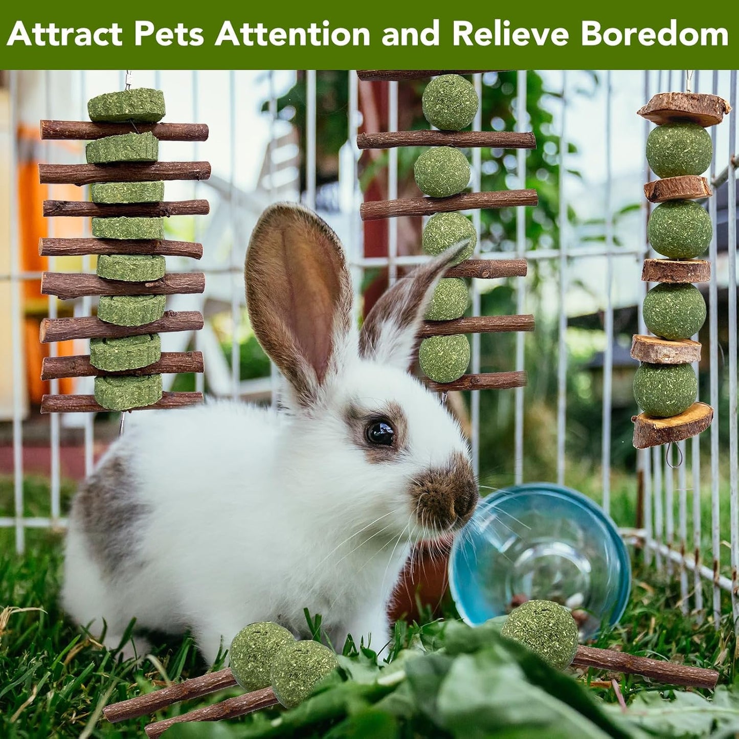 3 Pcs Bunny Chew Toys with 3 Pcs Rabbit Chew Lollipop for Teeth Grinding, Improve Dental Health, Treats for Rabbits Guinea Pigs Chinchillas Bunnies Hamsters