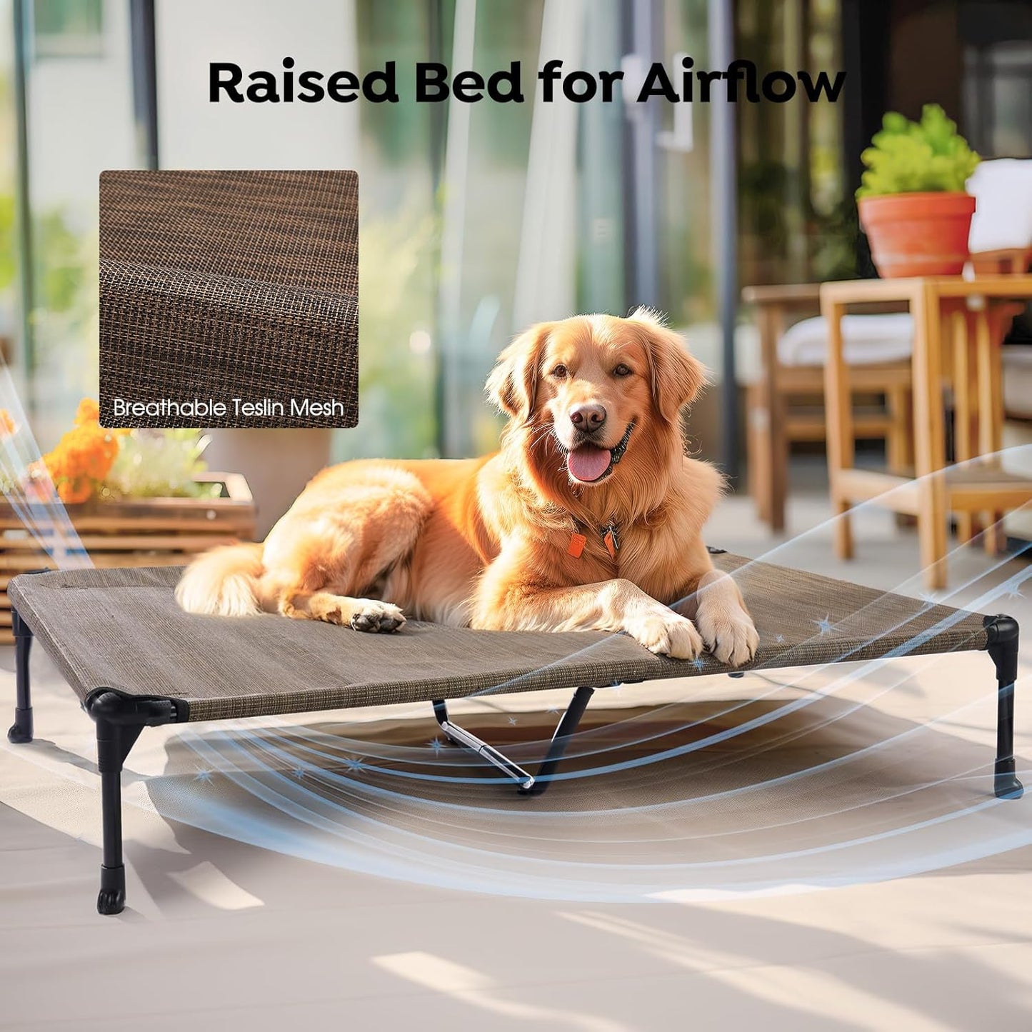 Veehoo Cooling Elevated Dog Bed Add Removable Waterproof Bolster Cushion Mat, Raised Pet Cot with Breathable Teslin Mesh, No-Slip Feet, Dog Sofa Bed for Indoor Outdoor, XLarge, Brown CWC2331B