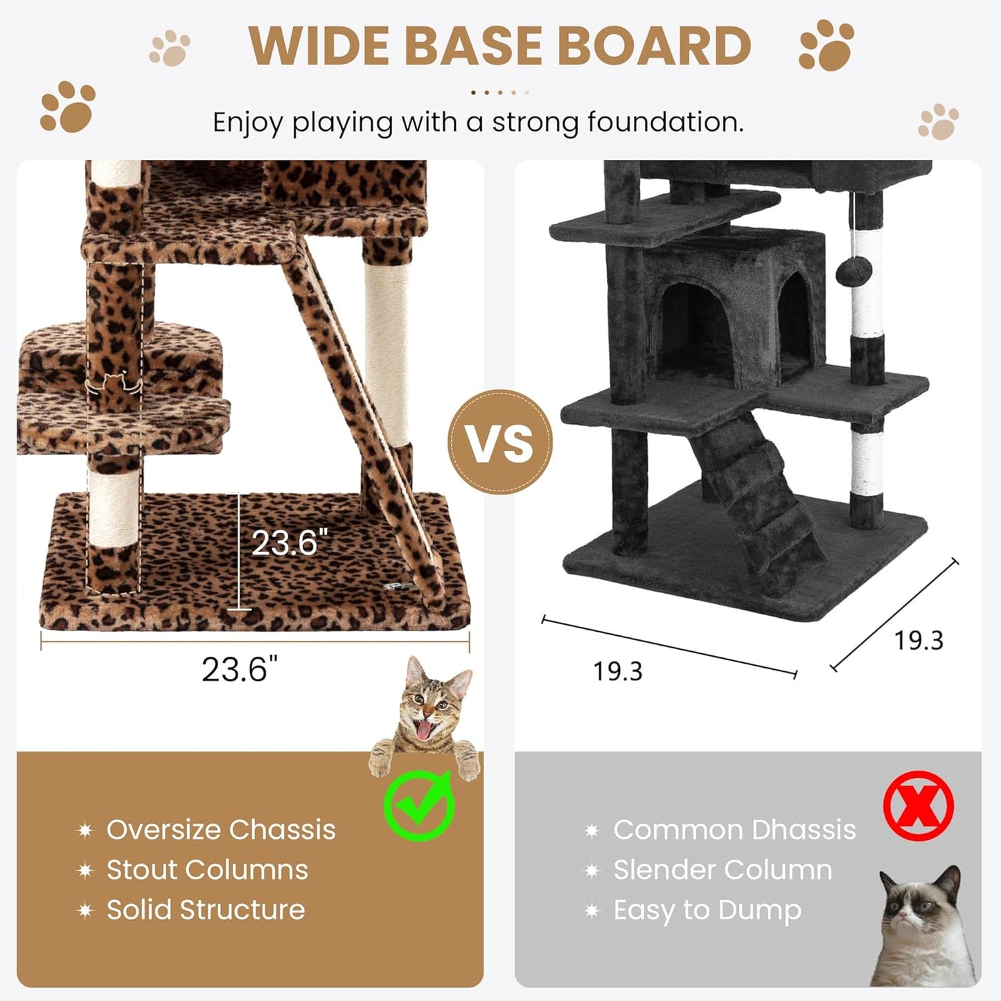SHA CERLIN 65in Larger Cat Tree Tower Condo for Indoor Kitties/Multi-Level Furniture Activity Center with Wide Base/Cozy Plush Cat Perches/Baskets/Sisal Scratching Posts and Hammock/Leopard Print
