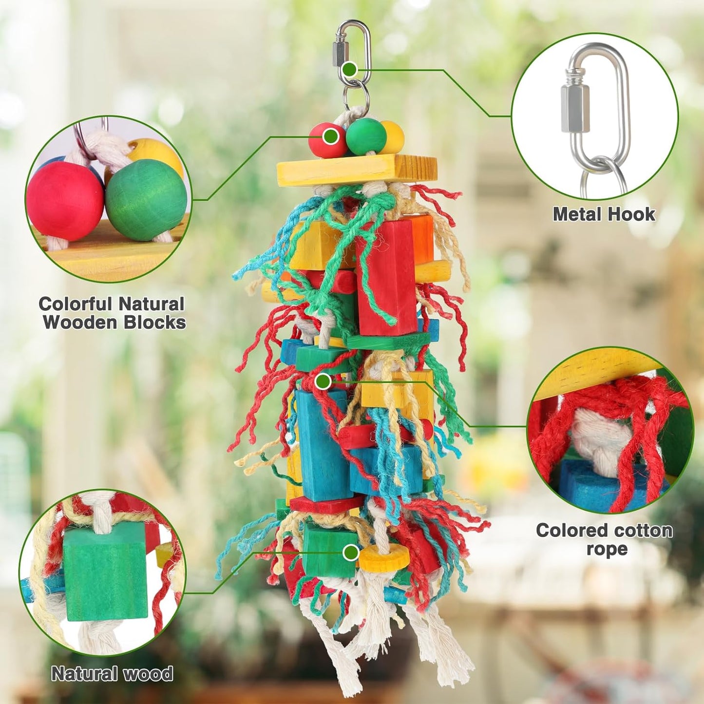 Rypet Wood Bird Chewing Toys for Cage Wall, Wooden Bird Cage Toy for Helping to Trim Beak, Birds Toys Parrot Toy for African Grey Parrots Cockatoos Amazon Parrot and Other Small to Medium Parrots