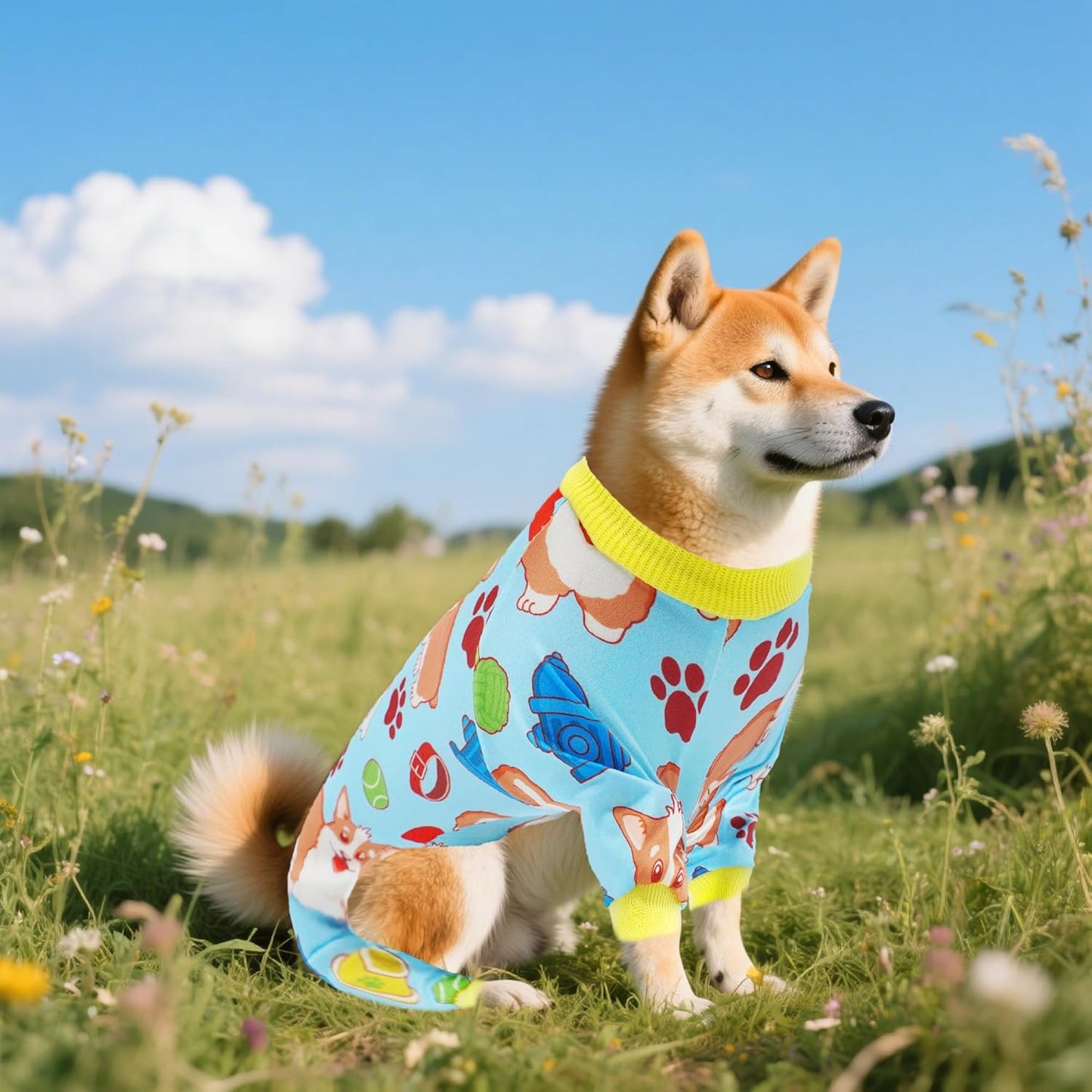2PCS Dog Pajamas for Large Sized Dog Pjs Clothes Puppy Onesies Outfits Pet Jammies Boy Girl Male Female Apparel Soft Strechy Paw Bone Print L