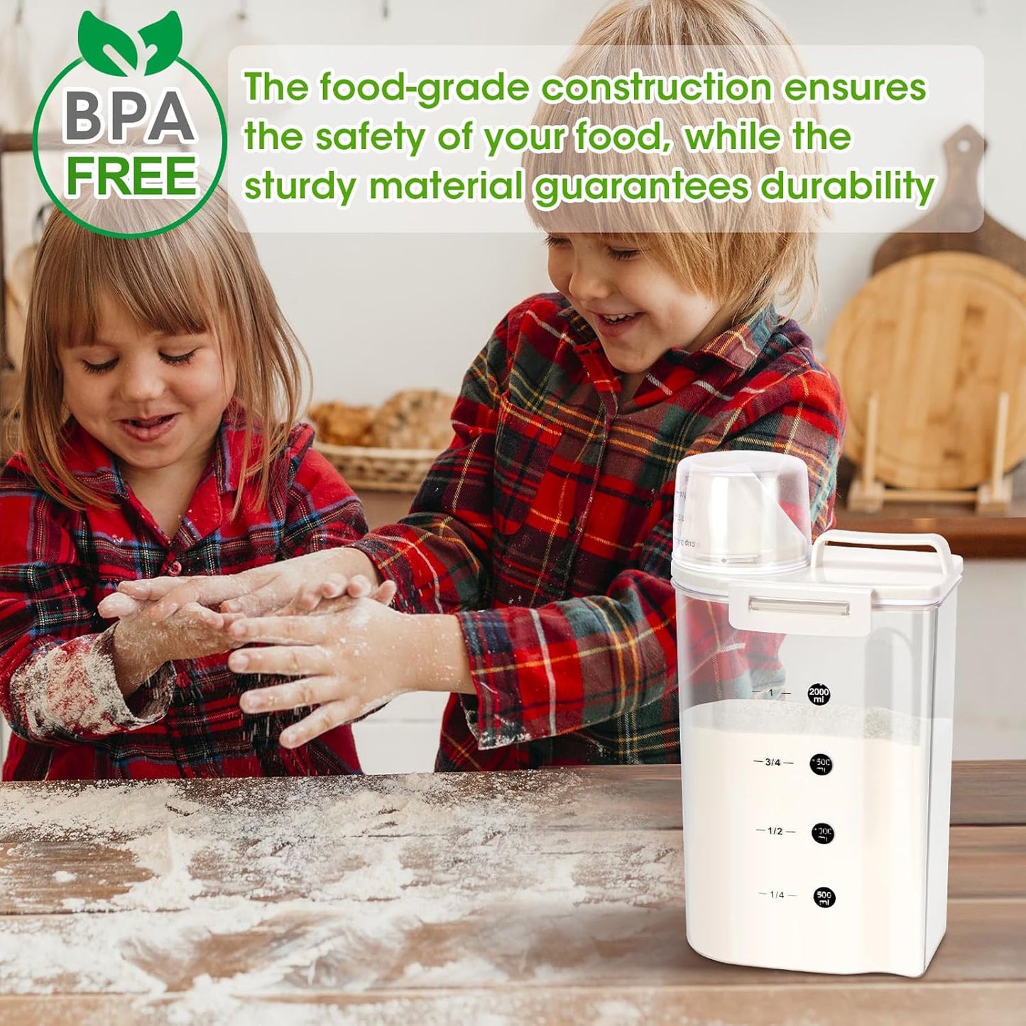 TBMax Rice Container Cereal Storage Container 2.64Qt, Upgraded Crystal-Clear PET Plastic Kitchen Pantry Food Storage Container with Cup & Off White Lid, Small Pet Dog Cat Food Container Dispenser