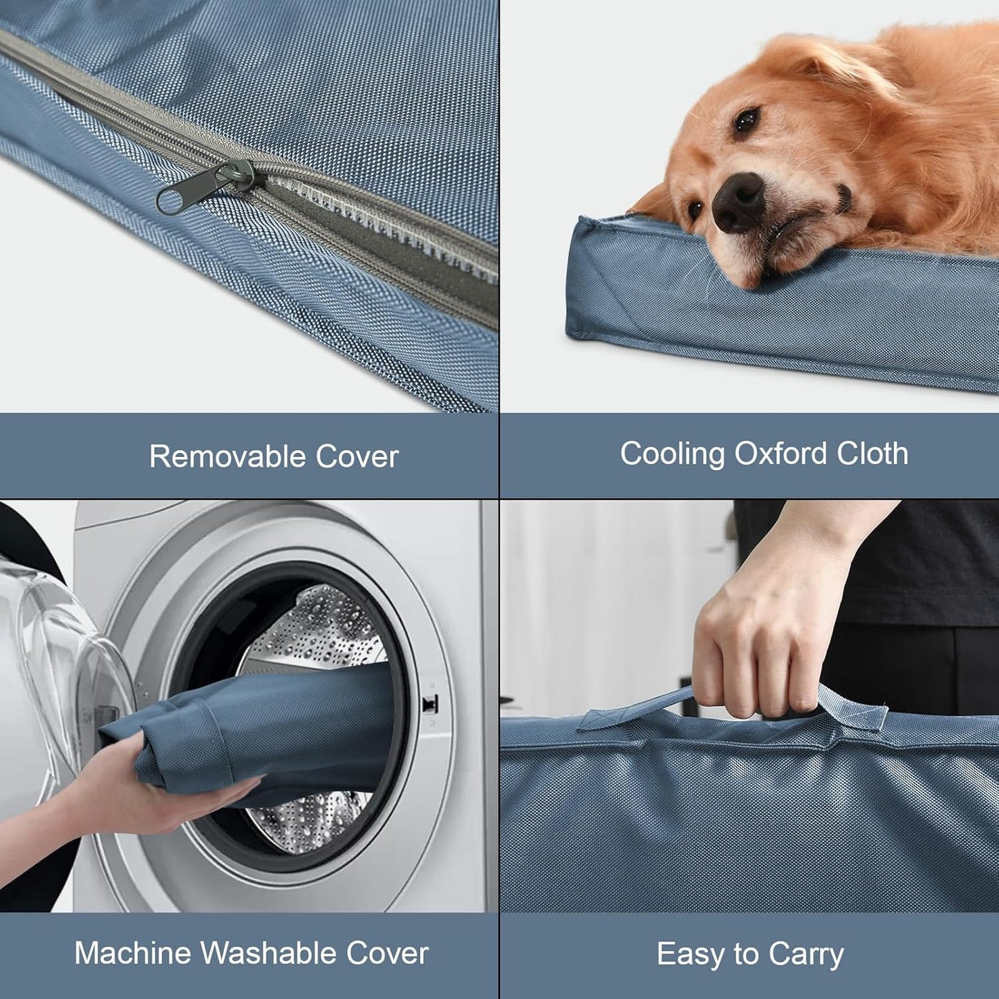 Outdoor Extra Large Dog Bed, Jumbo Waterproof Dog Bed for Large Dogs, Orthopedic Egg Foam Pet Bed Mat with Removable Oxford Cooling Cover, Blue