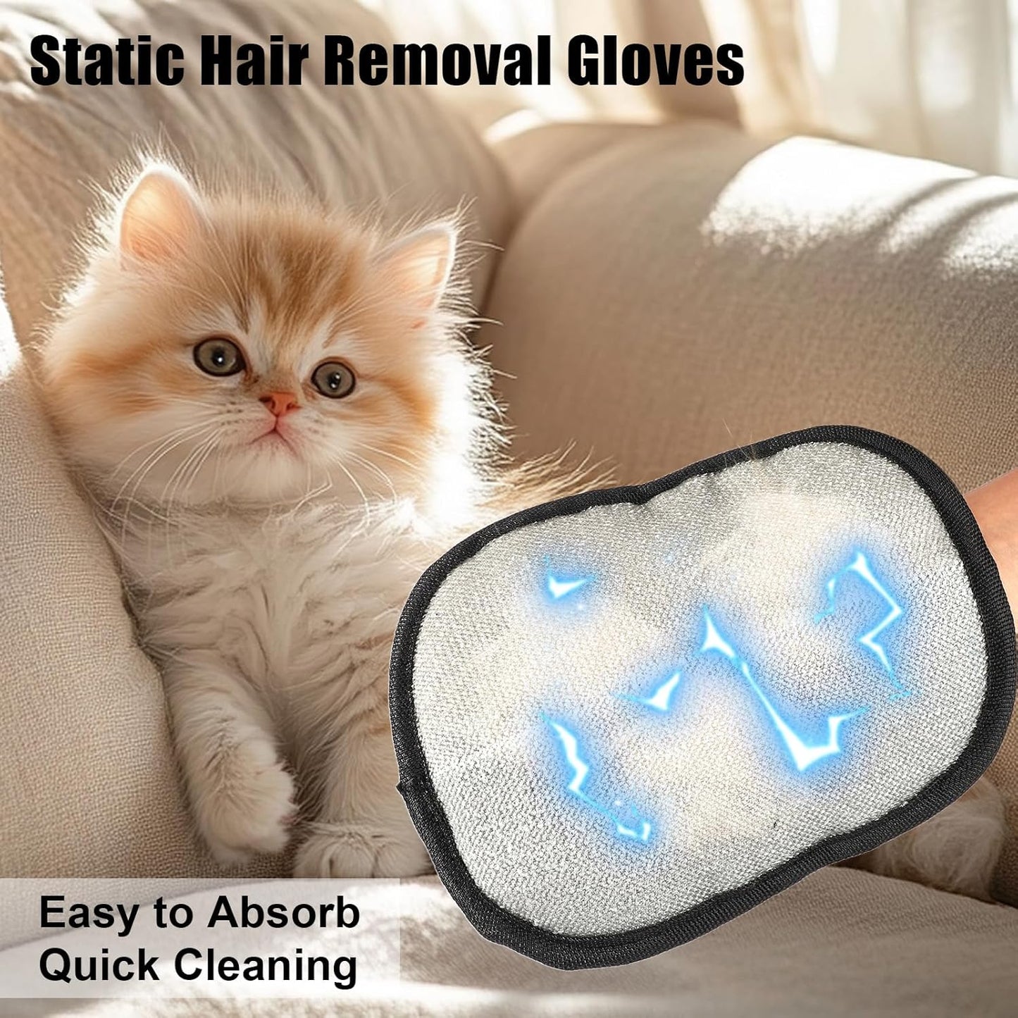 2pcs Pet Hair Removal Gloves, 2 Style Reusable Pet Hair Static Remover Mitt Glove for Cat Dog Sofa Furniture Carpet Curtain Bed Sheet Clothes Car Seat Cleaning Tool (Regular & Five Finger Style)