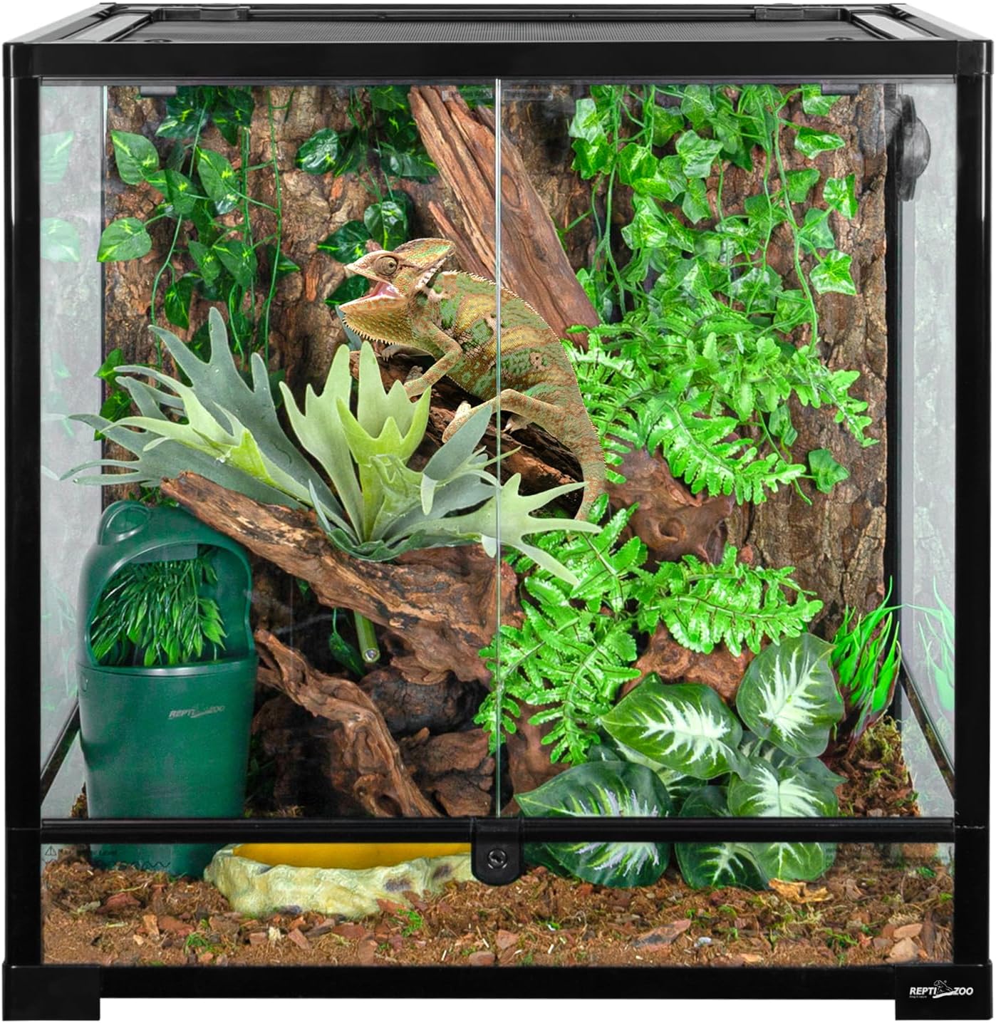 REPTIZOO 60 Gallon Glass Reptile Tank, 24" x 24" x 24" Large Reptile Terrarium Front Opening Terrarium with Double Hinge Door and Top Screen Ventilation, Easy Assembly Enclosure Tank
