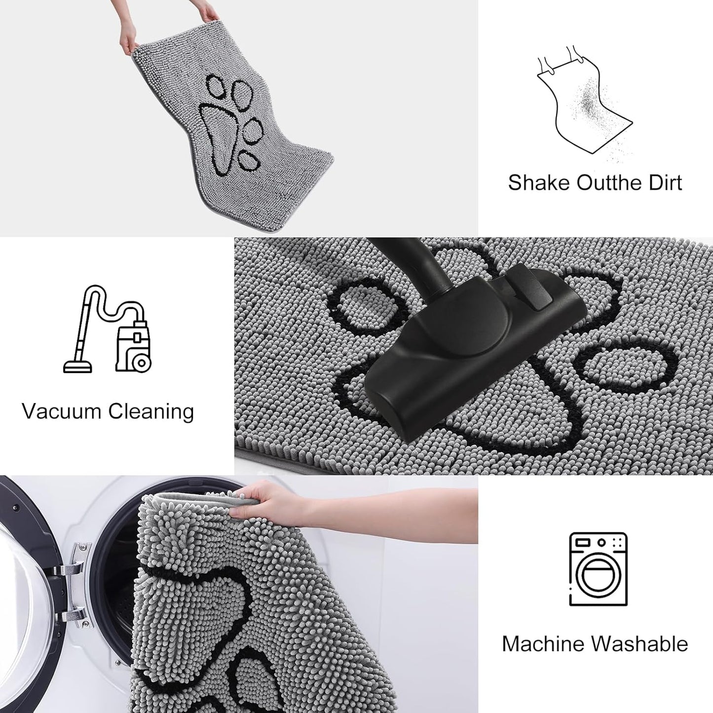 Smiry Dog Door Mat for Muddy Paws, Absorbent Dirt Trapper Non Slip Quick Dry Washable Chenille Mat for Mud Dogs, Entry Rug for Indoor and Outdoor (59x24 Inches, Grey)