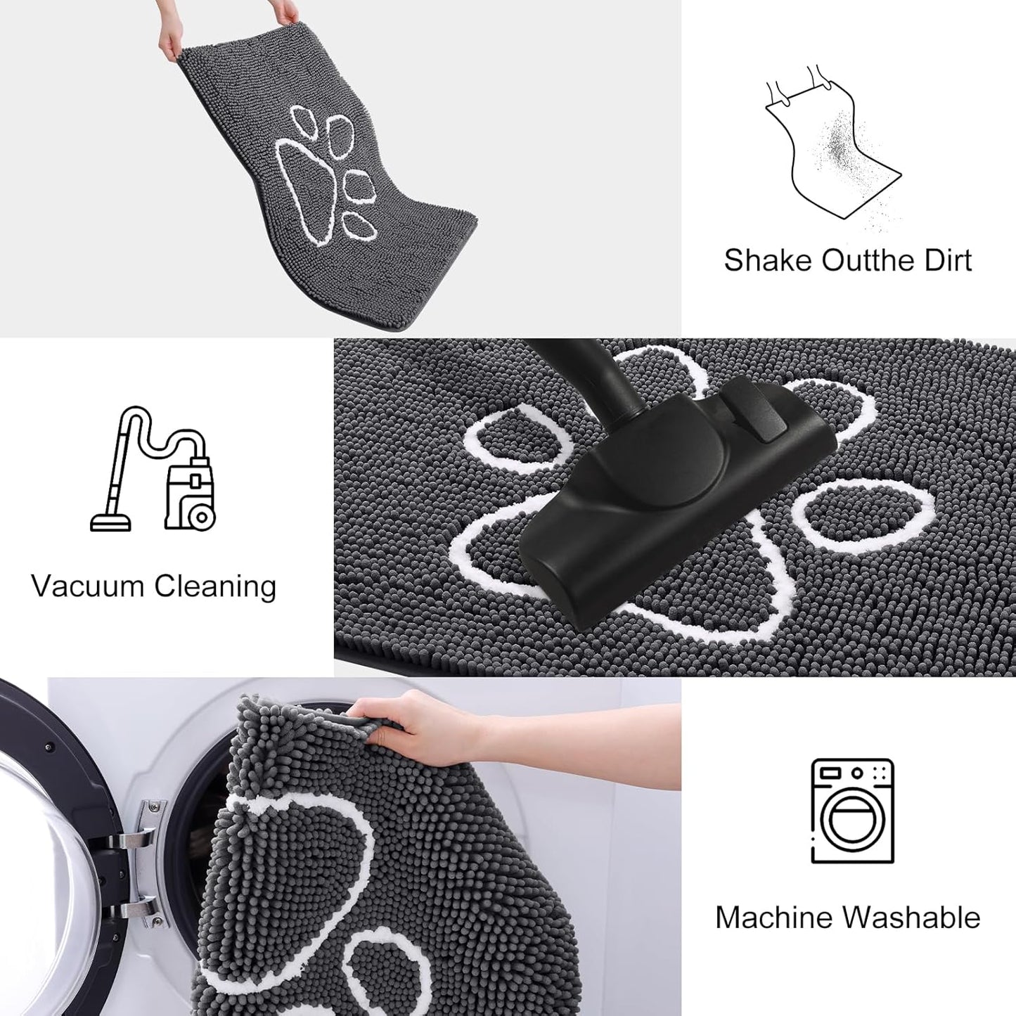 Smiry Dog Door Mat for Muddy Paws, Absorbent Dirt Trapper Non Slip Quick Dry Washable Chenille Mat for Mud Dogs, Entry Rug for Indoor and Outdoor (71x46 Inches, Dark Grey and White)