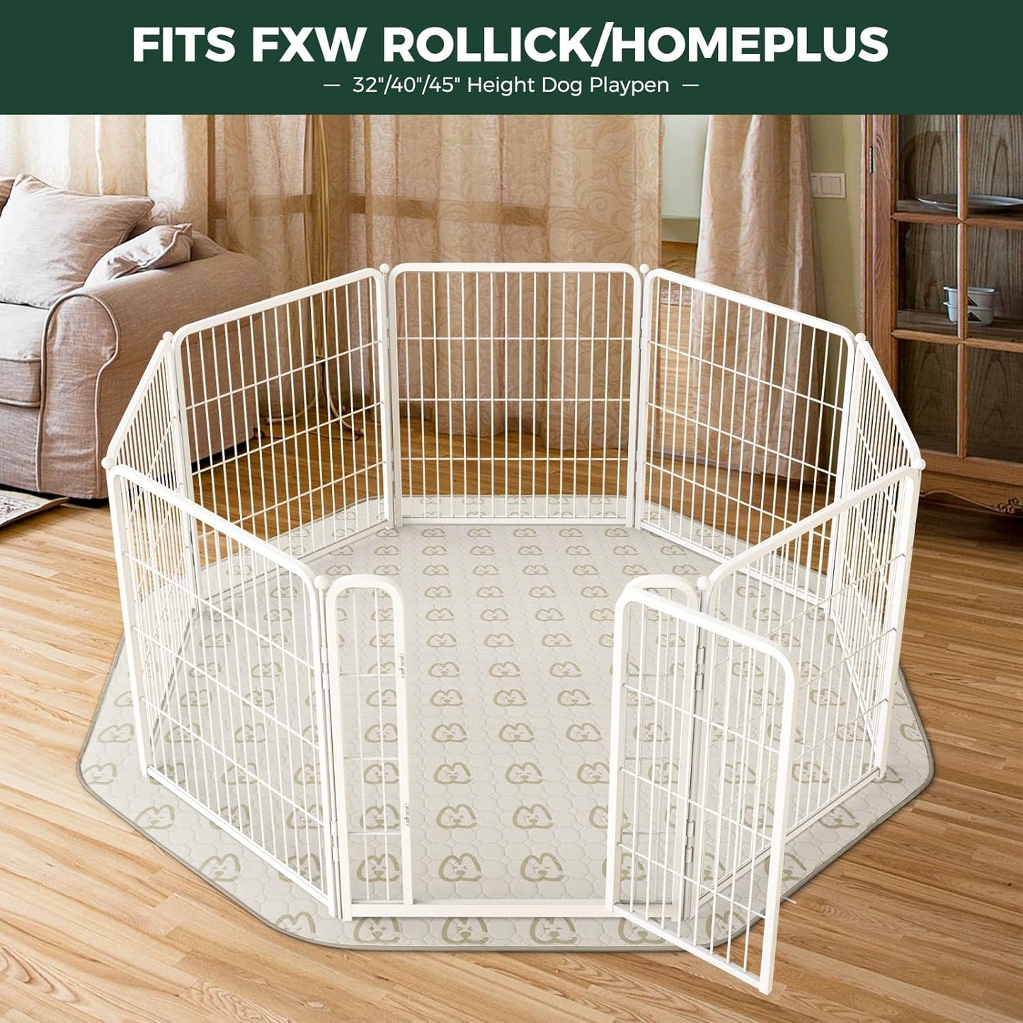 FXW Washable Pee Pads for Dogs, Puppy Pads with Super Absorbent, Specifically Designed for FXW Rollick/Homeplus 32/40/45inch 8 Panels Dog Playpen, 34" Octagon, Khaki, 1 Pack