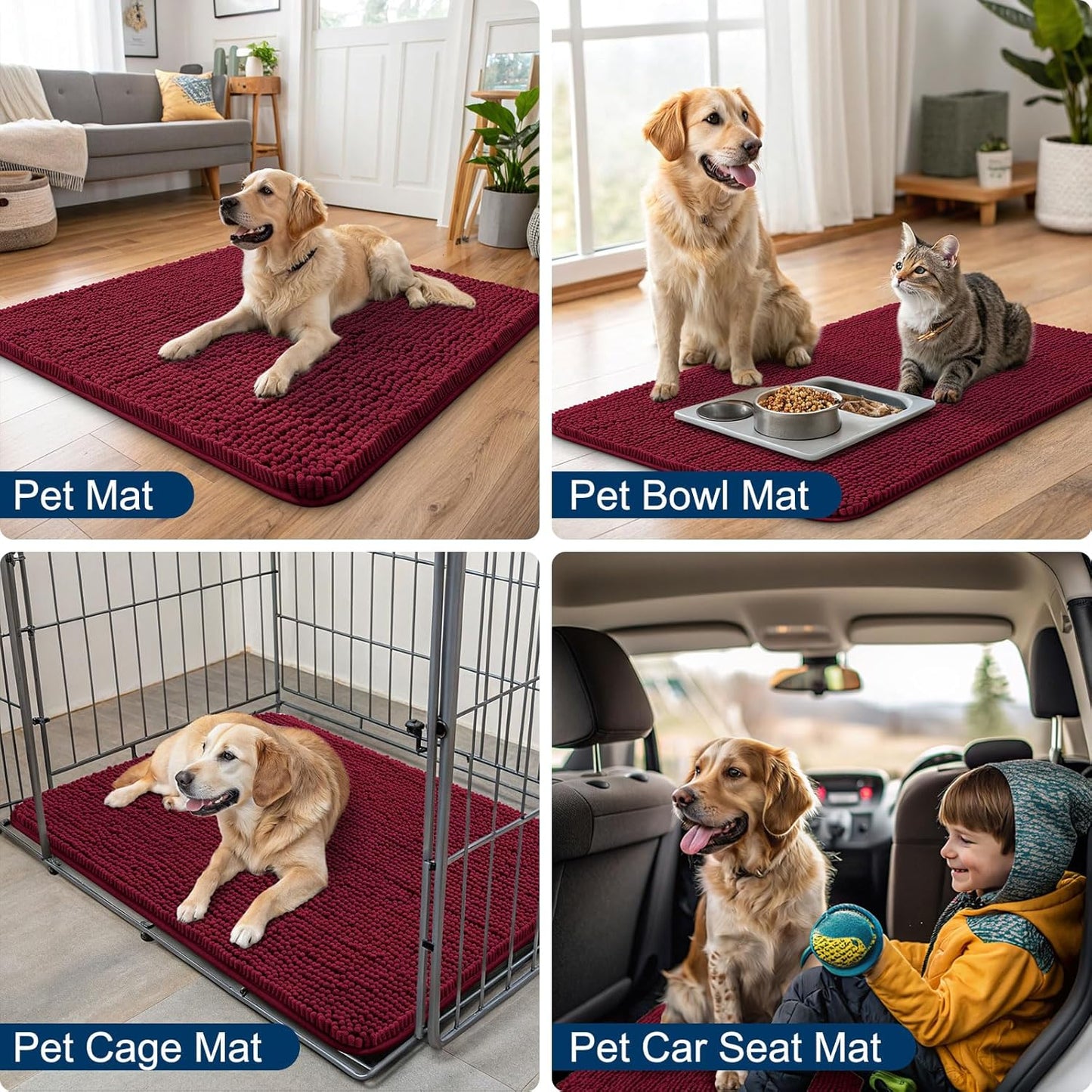 Smiry Dog Door Mat for Muddy Paws 36x24, Absorbs Moisture and Dirt Doormat, Non-Slip Washable Quick Dry Chenille Front Door Mat Indoor Entrance, Entryway Carpet for Inside Floor, Burgundy