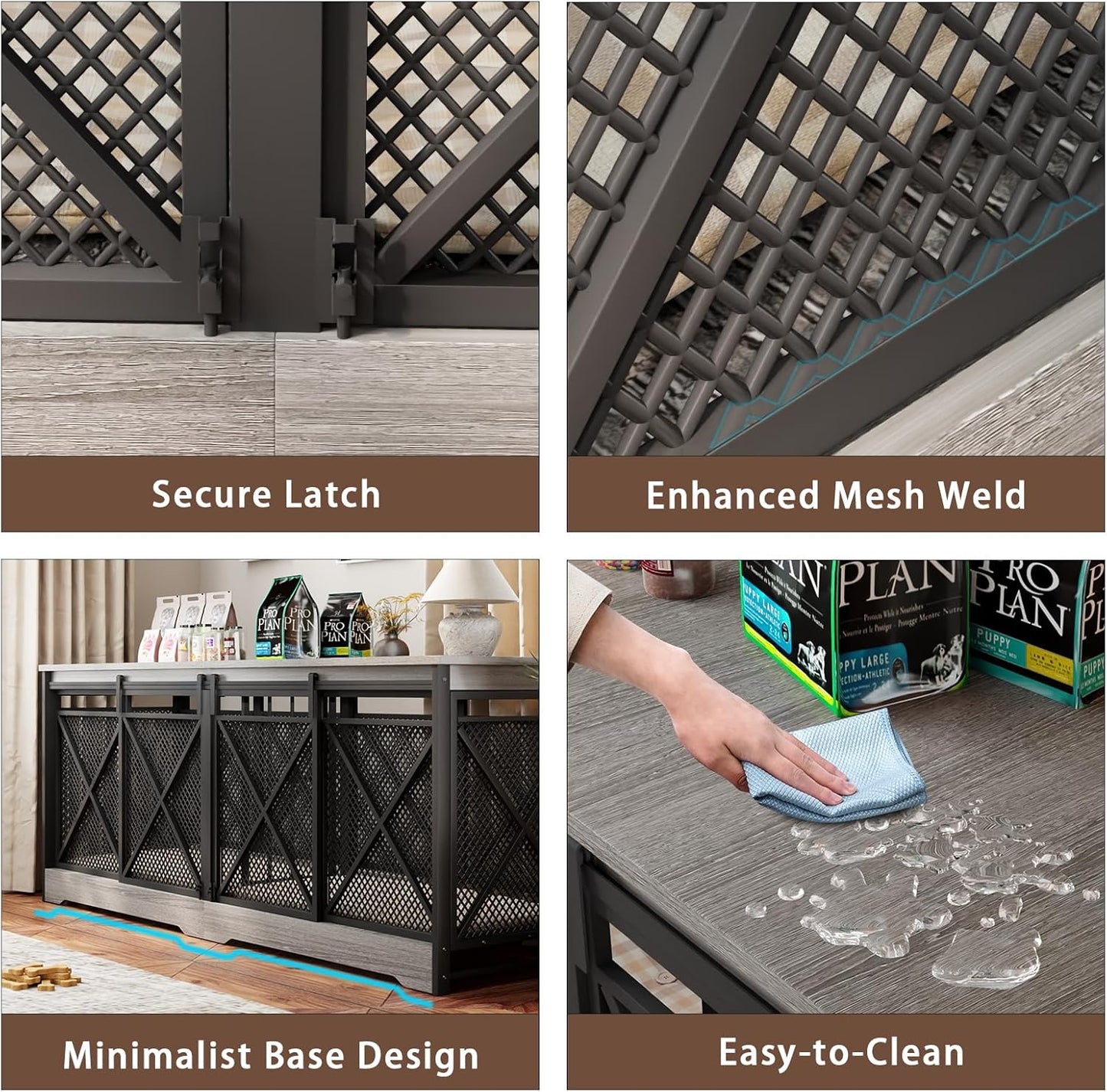 COZPAW 78 Inch Double Dog Crate Furniture, Extra Large Dog Kennel Indoor for Medium Large 2 Dogs, Heavy Duty Dog Cage Chew-Resistant Steel and Wooden Pet House with Removable Divider (Grey)