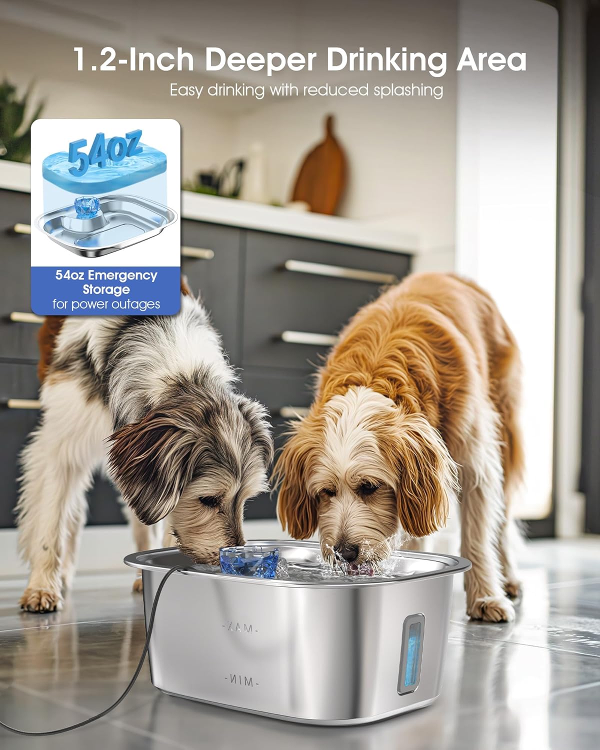 Dog Water Fountain for Large Dogs - 3 Gallon Stainless Steel Dog Water Bowl Dispenser with 4 Filters, Automatic Big Extra Large Capacity Pet Water Fountain, Easy Clean with Quiet Pump