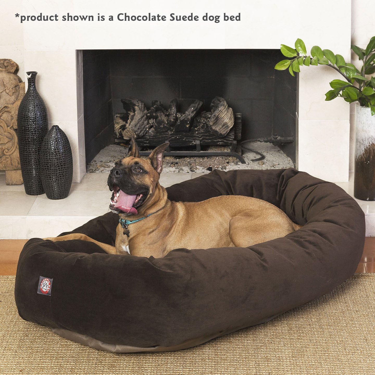 Majestic Pet 52 Inch Suede Calming Dog Bed Washable 52x35x11 (Inch) – Cozy Soft Round Donut Dog Bed with Spine Support for Dogs to Rest their Head - Round Pet Bed X- Large – Chocolate