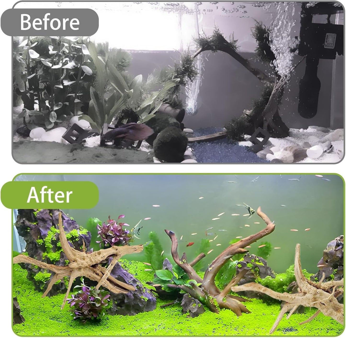 Tfwadmx Natural Driftwood for Aquarium, 6-8" 4 Pcs Wood Aquarium Decorations Fish Tank Log Reptile Tree Branches, Assorted Spider Wood Branch