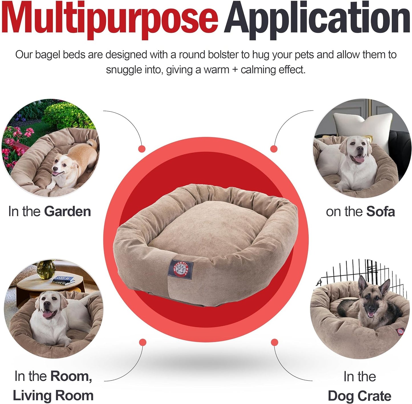 Majestic Pet Villa 40 Inch Shredded Memory Foam Dog Bed for Large Sized Dogs 40x29x9 Inch–Orthopedic Dog Bed with Removable Washable Cover-Washable Large Pet Bed with Head Support-Pearl