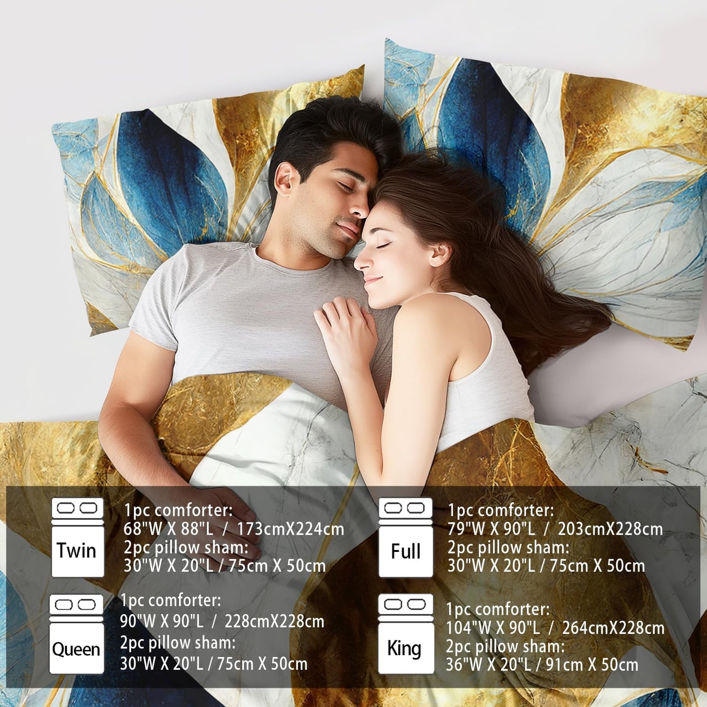 Vintage Floral Comforter Set Twin Size Women,Marble Flower Bedding Set Twin,Marble Blue Flower Bed Comforter,Blue and Gold Floral Quilt Bedroom Decor for Kids and Adults