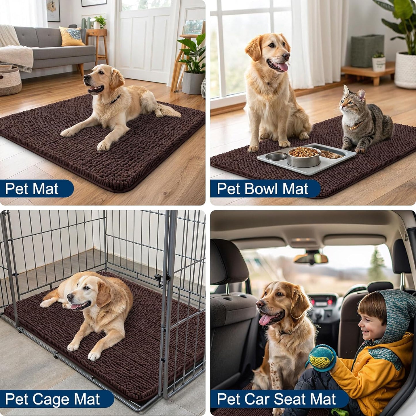 Smiry Dog Door Mat for Muddy Paws 47x32, Absorbs Moisture and Dirt Doormat, Non-Slip Washable Quick Dry Chenille Front Door Mat Indoor Entrance, Entryway Carpet for Inside Floor, Brown