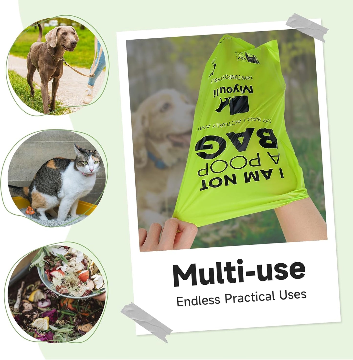 Certified Compostable Poop Bags for Dogs, 240 Poop Bags (16 Rolls), Landfill Friendly, Leak Proof Unscented Easy Open Poop Waste Bag(Green)