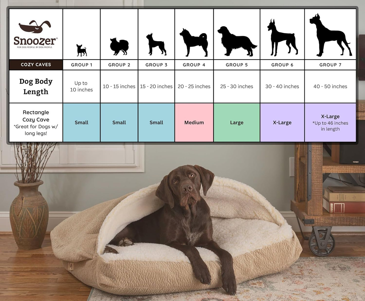 Snoozer Pet Products Luxury Rectangle Cozy Cave Dog Bed with Microsuede, Showdog Collection, Medium, Palmer Indigo