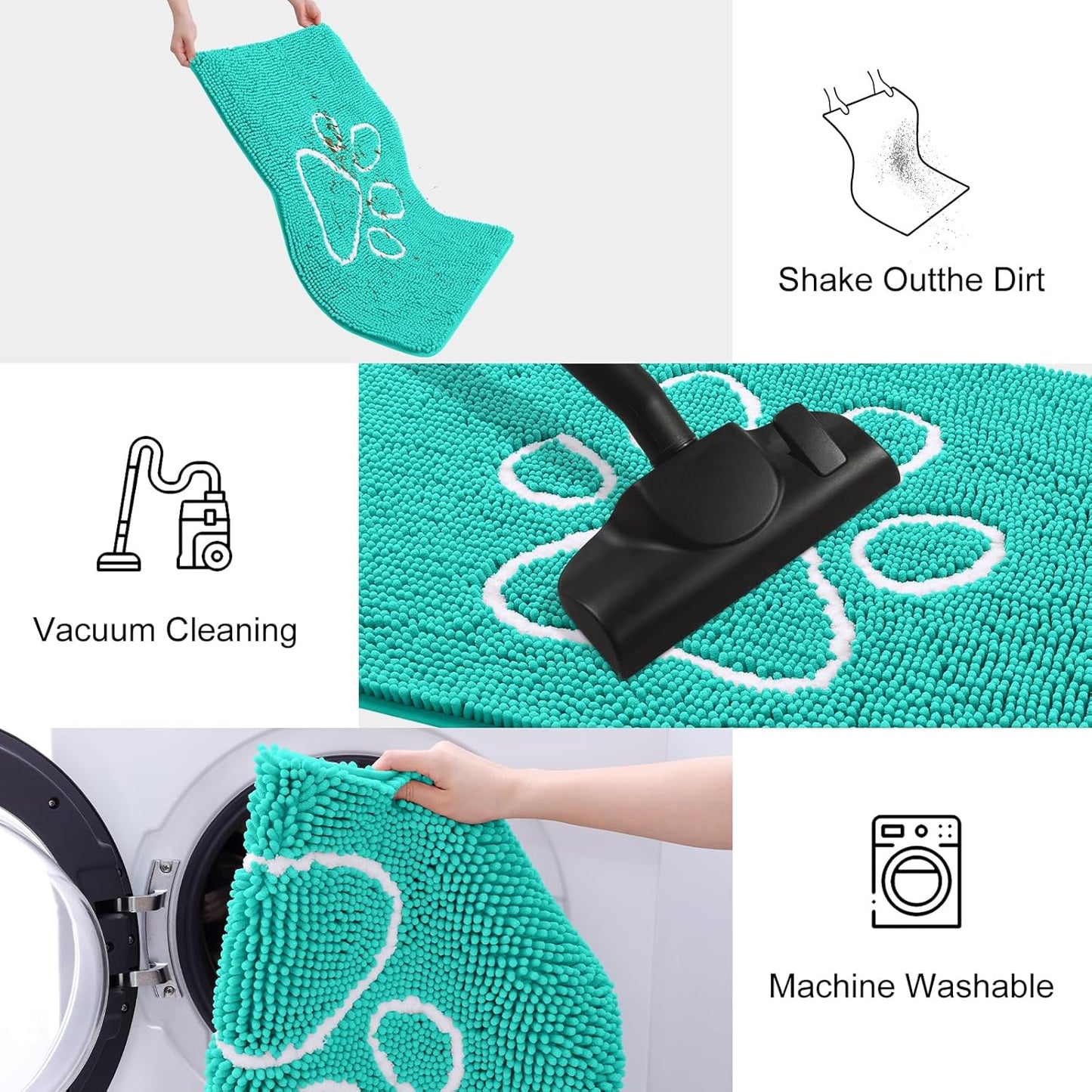 Smiry Dog Door Mat for Muddy Paws, Absorbent Dirt Trapper Non Slip Quick Dry Washable Chenille Mat for Mud Dogs, Entry Rug for Indoor and Outdoor (40x32 Inches, Turquoise)