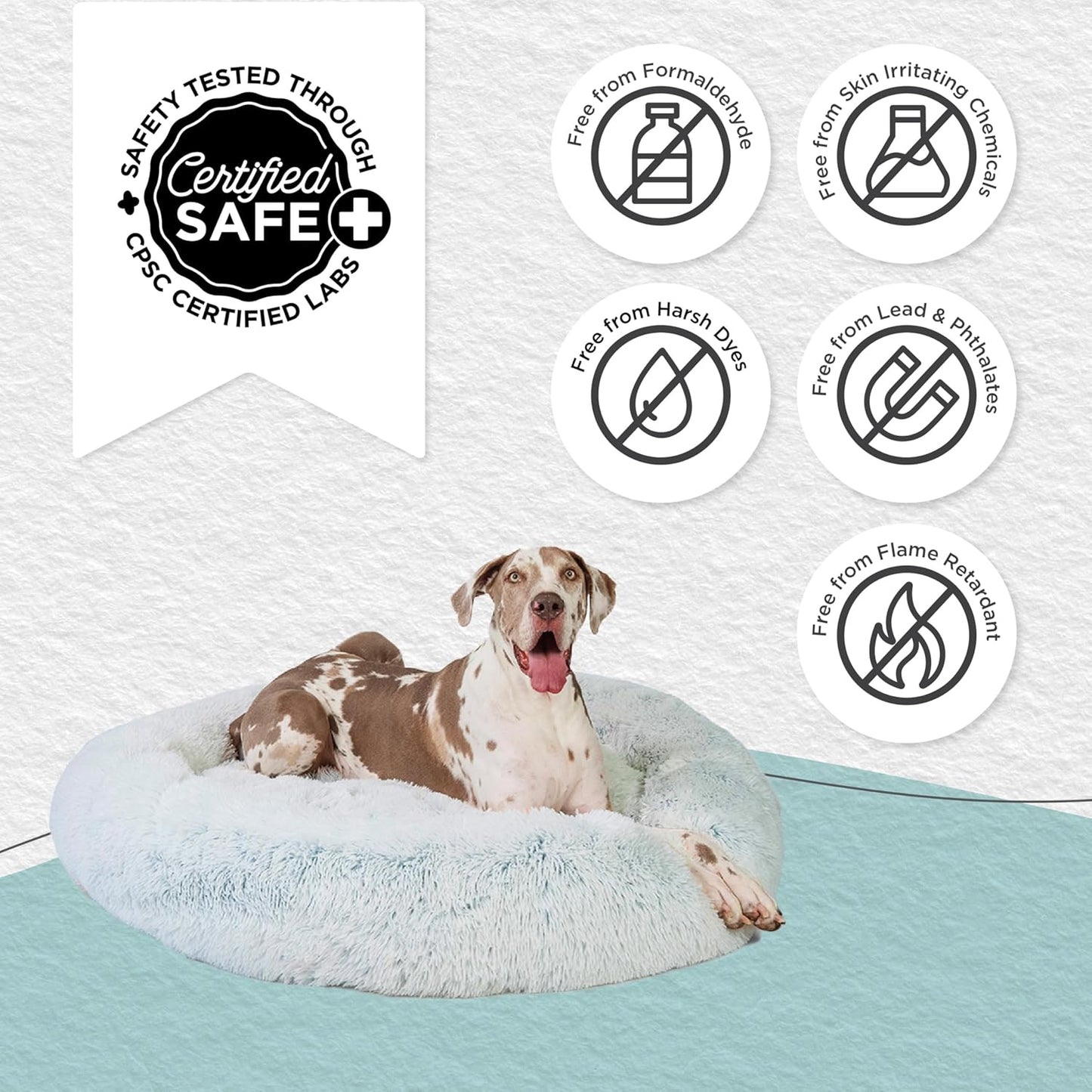 Best Friends by Sheri Original Calming Donut Dog and Cat Bed, Shag Faux Fur, Frost Gray, XXL (54in x 54in) - Anxiety Relief for Pets Up to 210 lbs