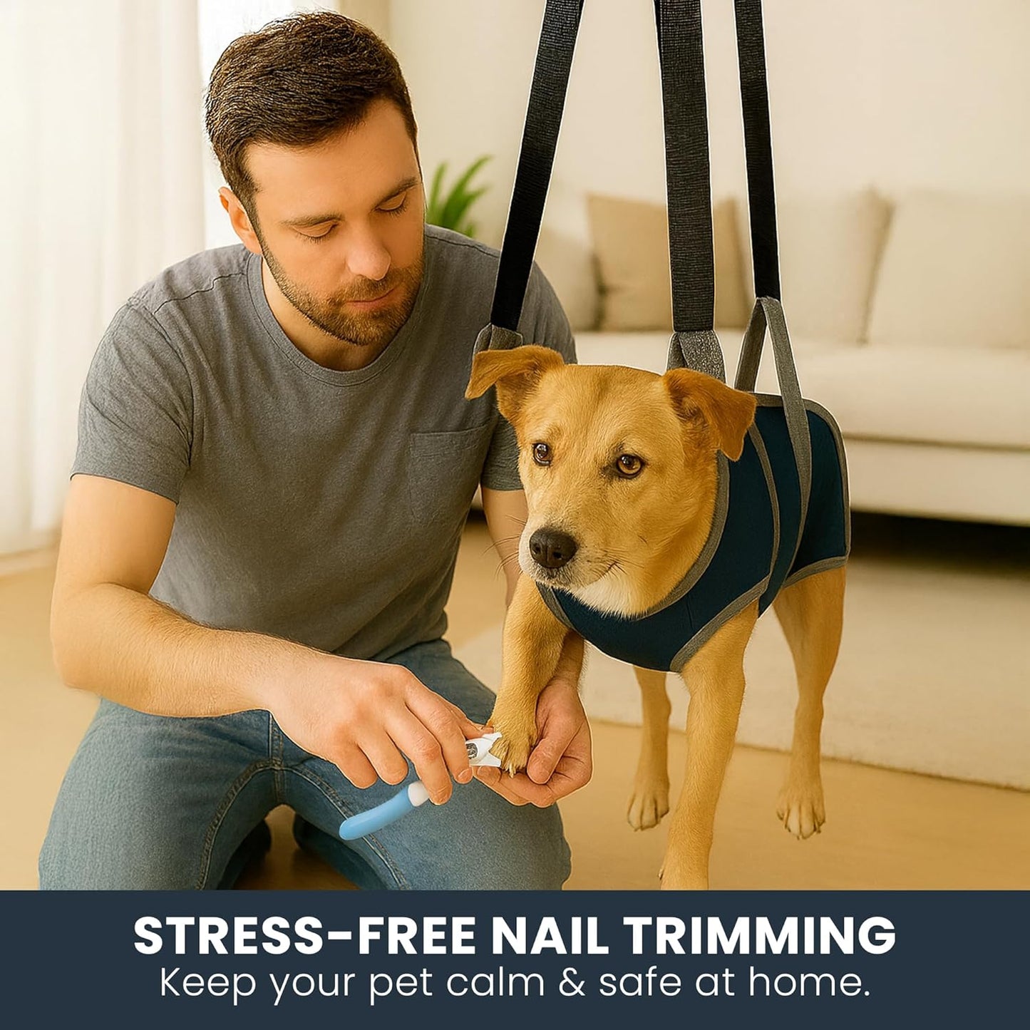 Pet Grooming Hammock Kit for Dogs & Cats - Includes Hammock Harness, Nail Clippers, Nail File, Grooming Glove, Dematting Comb, S-Hooks, Carabiners & Storage Bag for Easy Home Grooming Large (93Ć56) cm