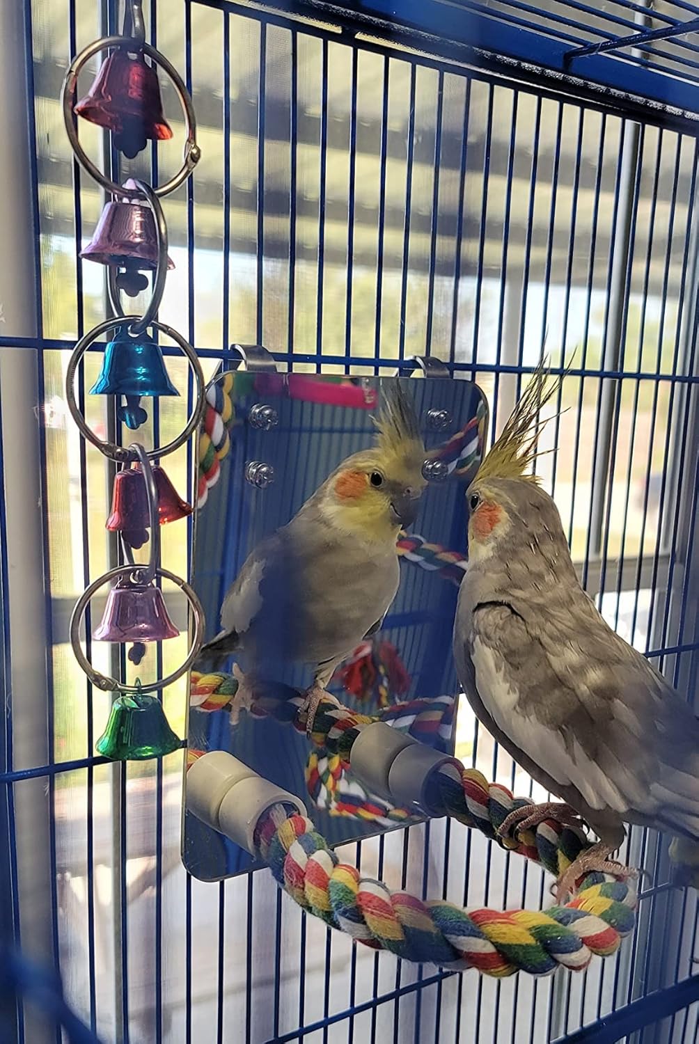 10.6" Bird Mirror with Rope Perch Bird Toys Swing, Comfy Perch for Greys Amazons Parakeet Cockatiel Conure Lovebirds Finch Canaries