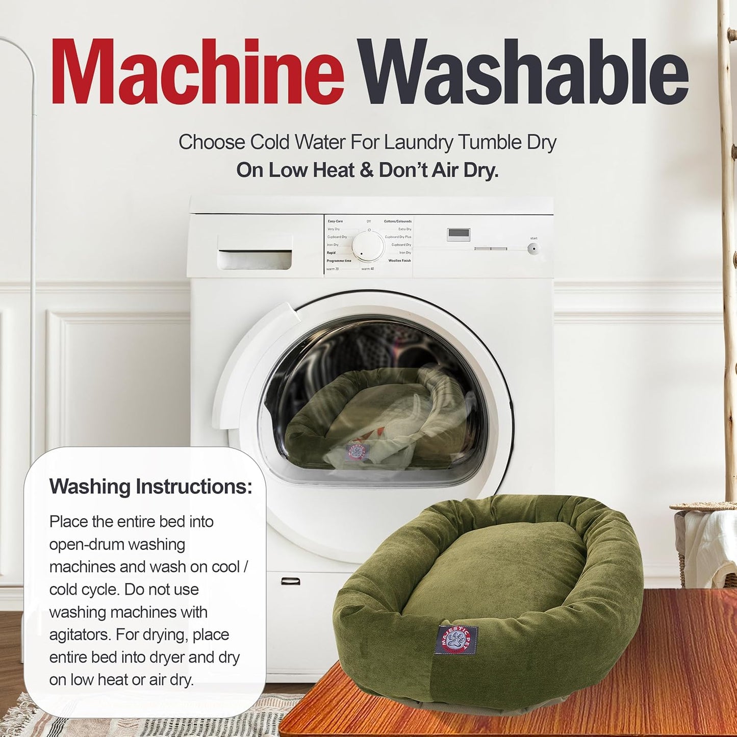 Majestic Pet 24 Inch Micro Velvet Calming Dog Bed Washable 24x19x7 (inch) – Cozy Soft Round Donut Dog Bed with Spine for Head Support - Pet Bed Small – Fern (2025)