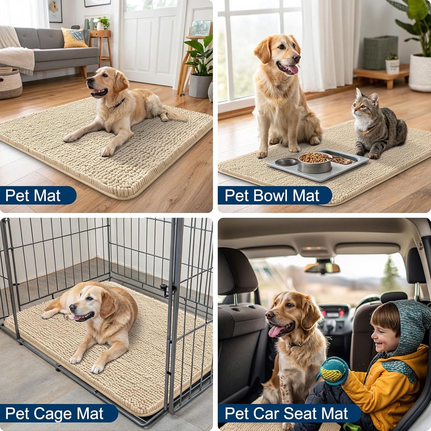 Smiry Dog Door Mat for Muddy Paws 70x32, Absorbs Moisture and Dirt Doormat, Non-Slip Washable Quick Dry Chenille Front Door Mat Indoor Entrance, Entryway Carpet for Inside Floor, Beige
