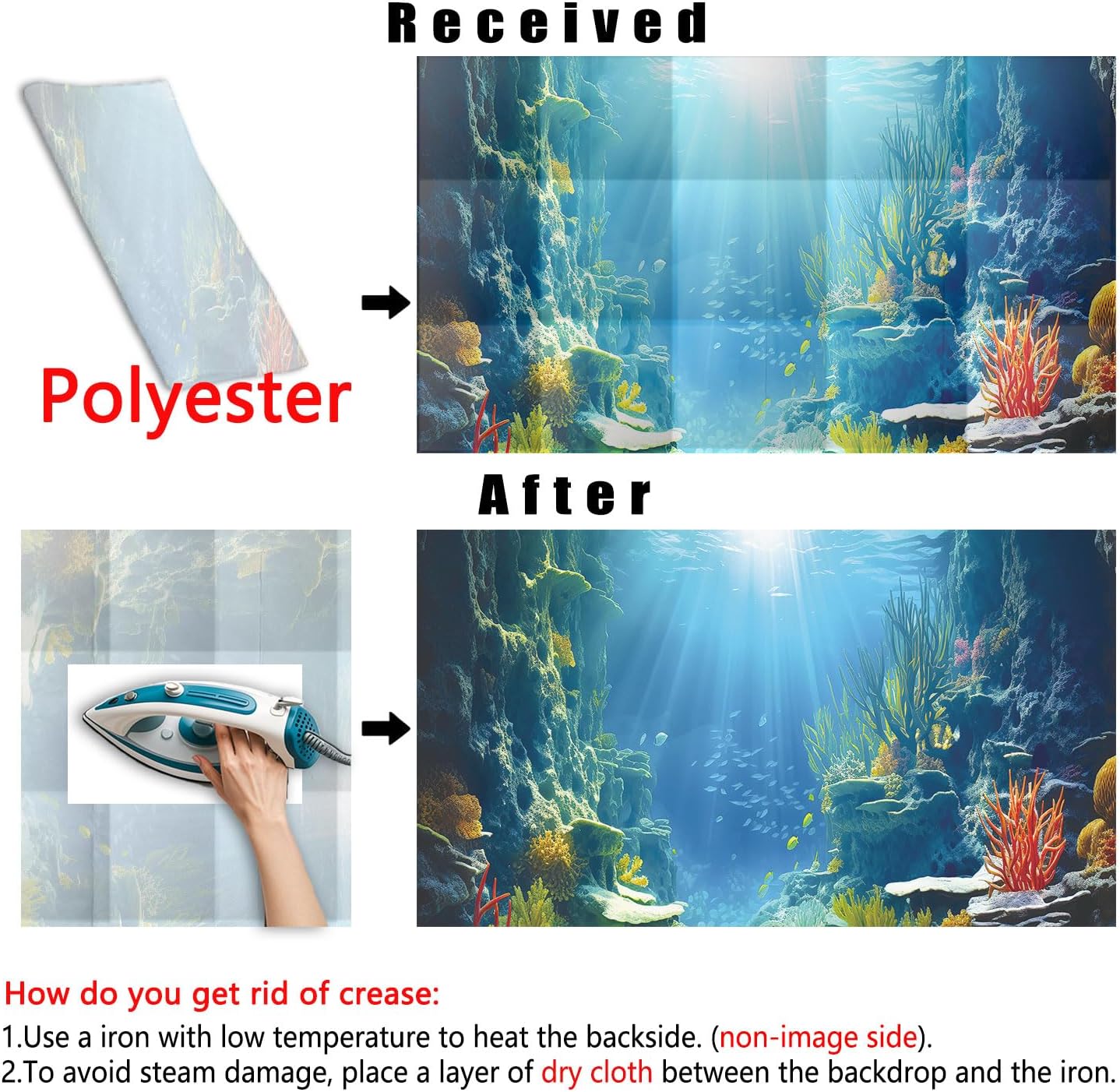 48X24IN Blue Sea Floor Aquarium Background, Natural Underwater World 3D Effect Fish Tank Decorations Background, Art Terrarium Background with 8 EVA Double-Sided Tape