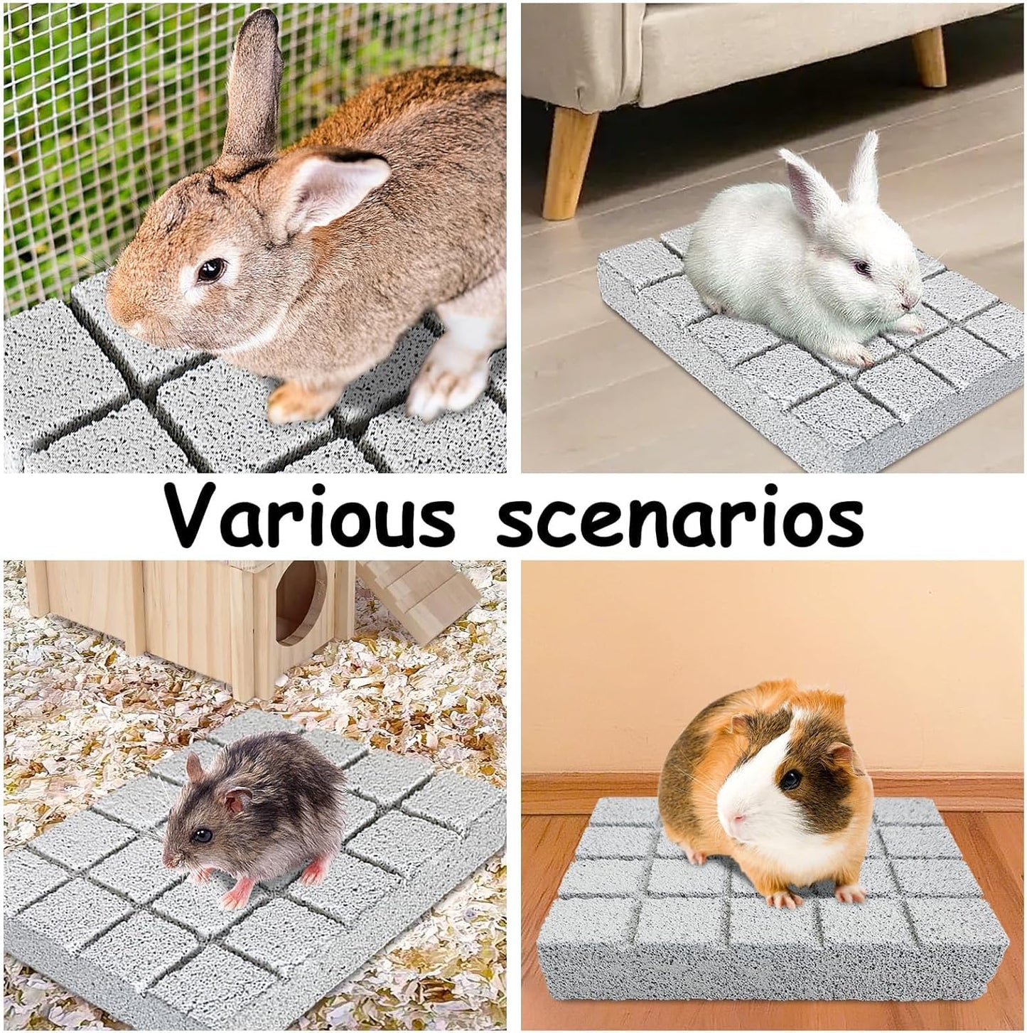 Hamiledyi 4PCS Rabbit Scratching Pads Bunny Lava Grinding Claw Pads Small Animal Foot Pads Hamster Scratch Board Chew Toys for Gerbil Chinchilla Hedgehog Guinea Pig Cage Accessories