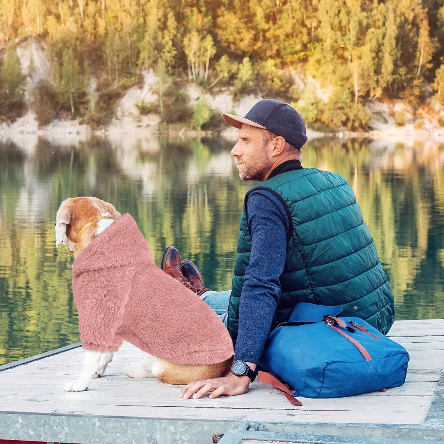 Fuzzy Dog Sweaters for Medium Dogs Dog Hoodie Soft Double-Sided Plush Fleece Pet Sweater Clothes Coats Pet Hoodie Sherpa Hooded Sweatshirt(Pink-M)